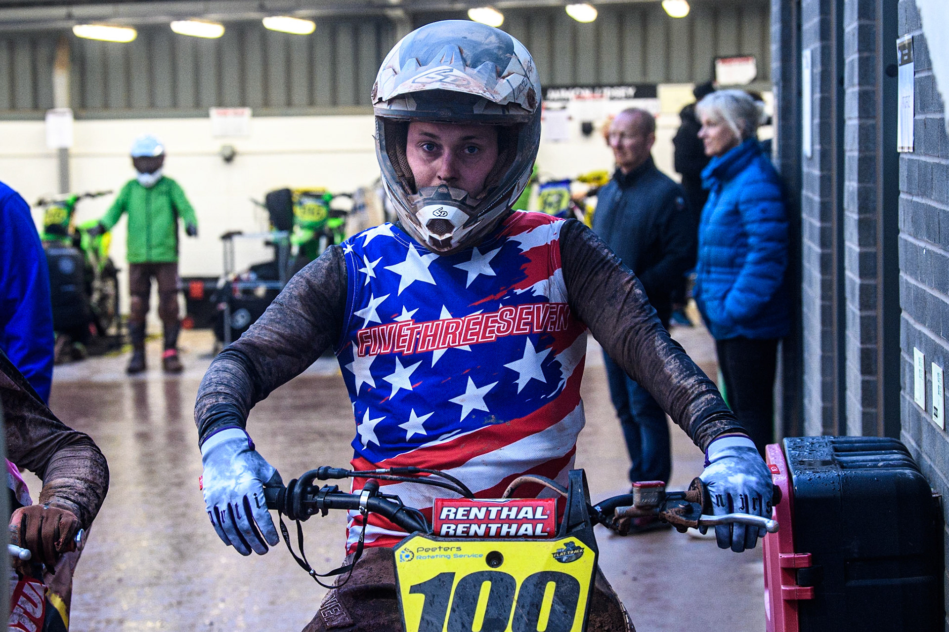 Menno Van Meer (100) from Netherlands waits to go out during the FIM World Flat Track Championship Round 1 at the National Speedway Stadium, Manchester on Saturday 5th August 2023. (Photo: Ian Charles | MI News)