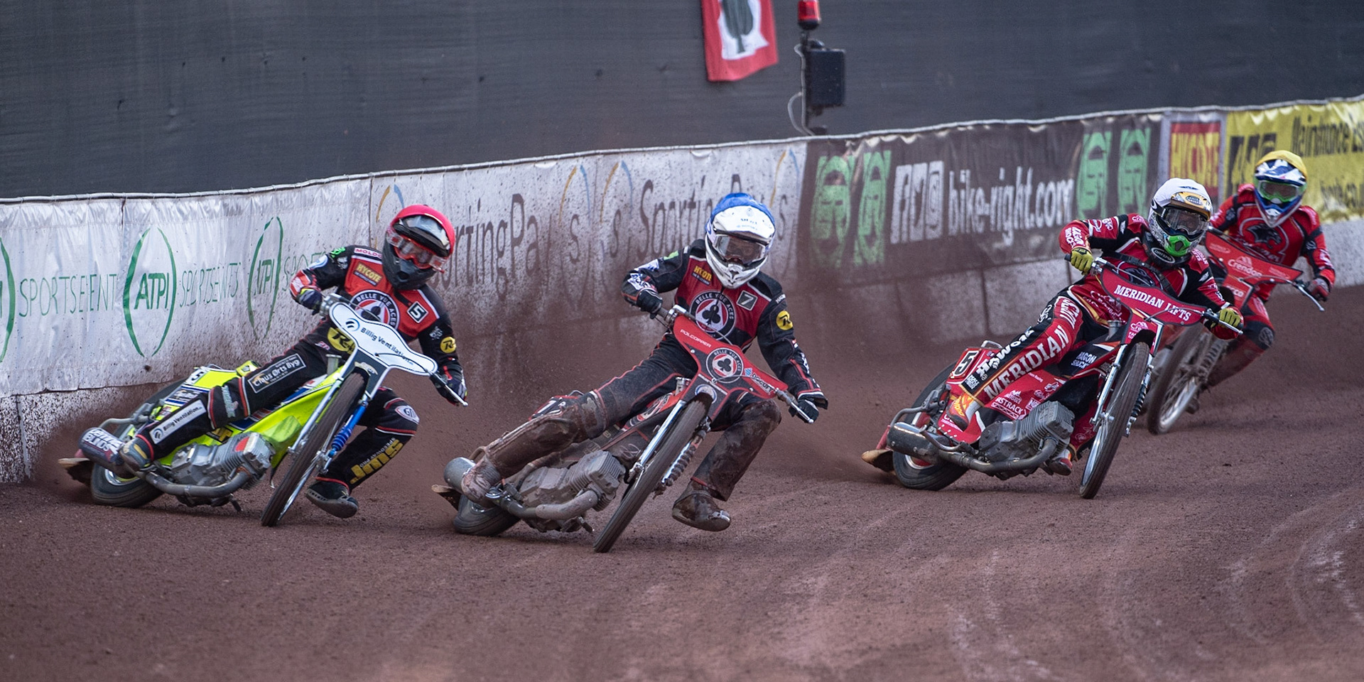 Photo by Ian Charles:

Belle Vue  Aces Jaimon Lidsey  (Blue) and Kenneth Bjerre  (Red) lead \pp5
\ (White) and Ben Barker  (Yellow)

Belle Vue Aces v Peterborough Panthers, British Speedway Premiership, National Speedway Stadium, Manchester, Monday, 29, April, 2019