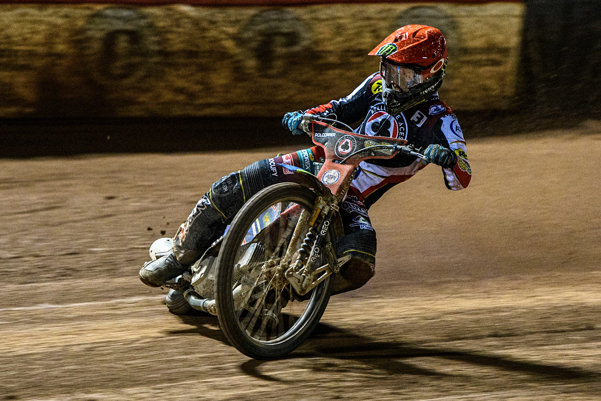 Jaimon Lidsey  in action for Belle Vue ATPI Aces during the Sports Insure Premiership Semi Final Playoff 2nd leg match between Belle Vue Aces and Ipswich Witches at the National Speedway Stadium, Manchester on Monday 25th September 2023. (Photo: Ian Charles | MI News)