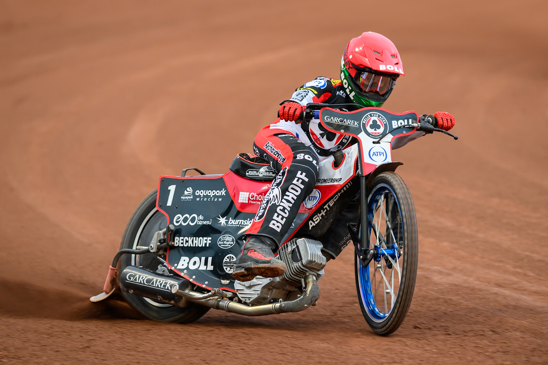 Brady Kurtz of Belle Vue Aces in action during the Rowe Motor Oil Premiership match between Belle Vue Aces and Leicester Lions at the National Speedway Stadium, Manchester on Monday 3rd August 2026. (Photo: Ian Charles | MI News)
