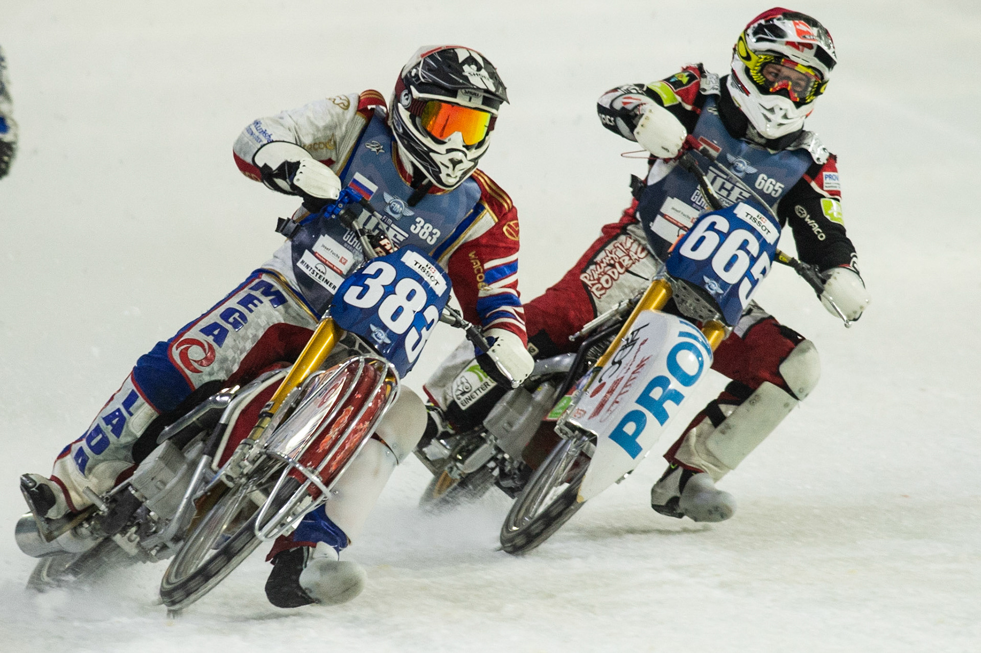 Photo: Ian Charles

Nikita Toloknov (383) leads Charly Ebner (665) 

FIM Ice Speedway Gladiators World Championship, Event 5.1, Ice Rink Thialf, Heerenveen, Netherlands Saturday  30  March  2019