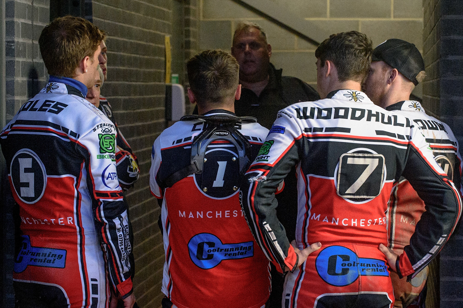 MANCHESTER, UK. JULY 29TH  Colts team meeting  during the National Development League match between Belle Vue Colts and Leicester Lion Cubs at the National Speedway Stadium, Manchester on Thursday 29th July 2021. (Credit: Ian Charles | MI News)