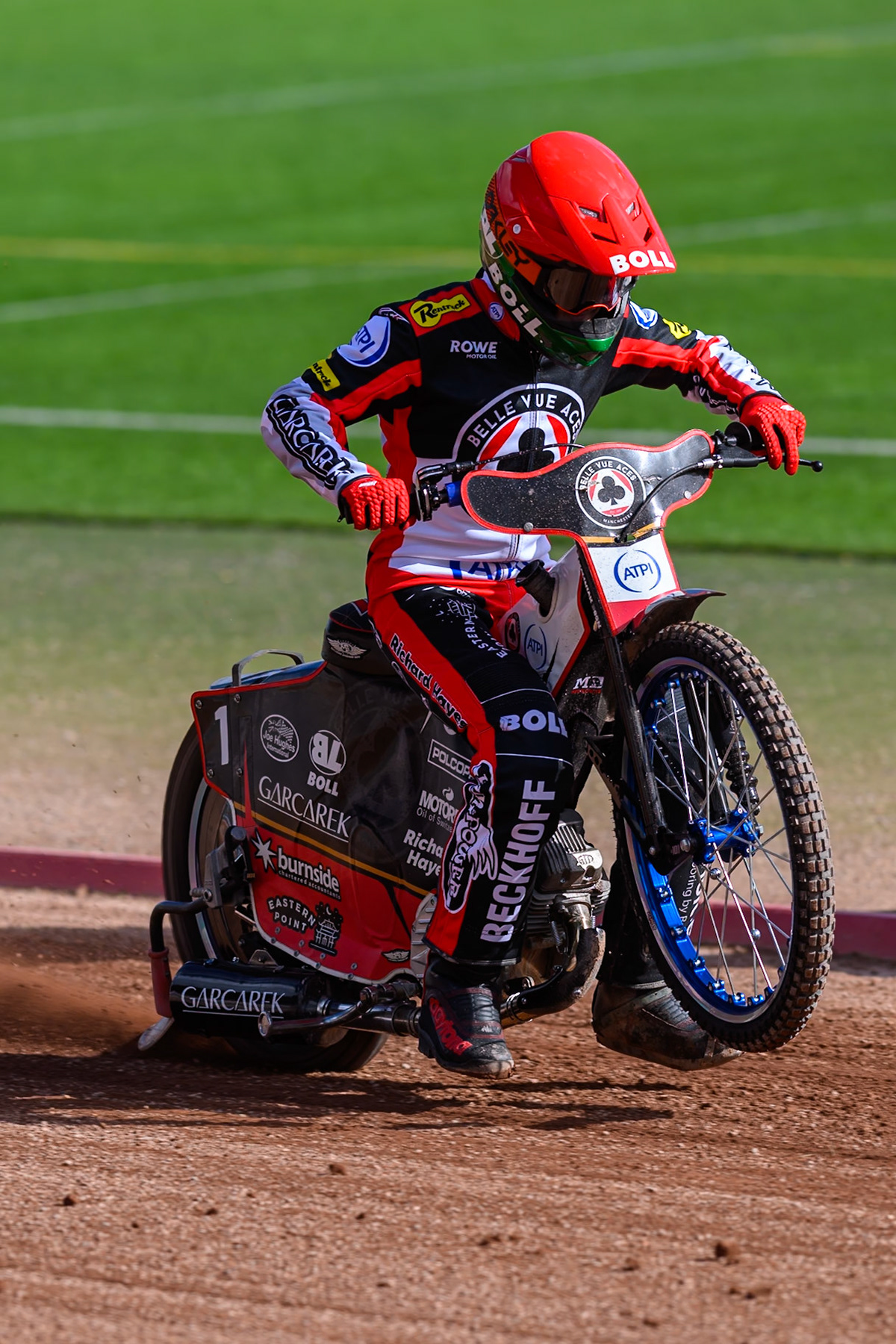 Brady Kurtz of Belle Vue Aces  does a practice start during the Belle Vue Aces Media Day at the National Speedway Stadium, Manchester on Wednesday 11th March 2026. (Photo: Ian Charles | MI News)