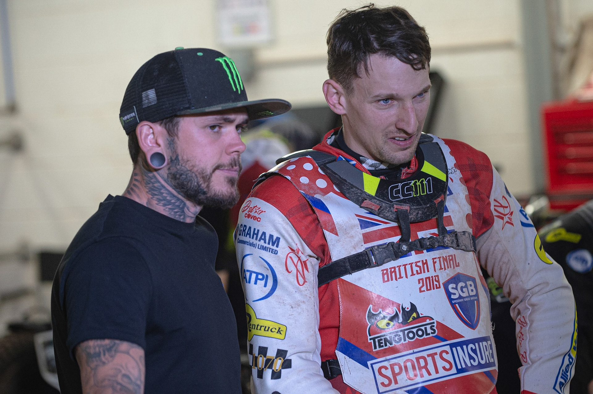 Photo: Ian Charles

Tai Woffinden (left) with Team GB Team mate Craig Cook

Sports Insure British Final,  Belle Vue National Speedway Stadium, Manchester Monday 29  July  2019