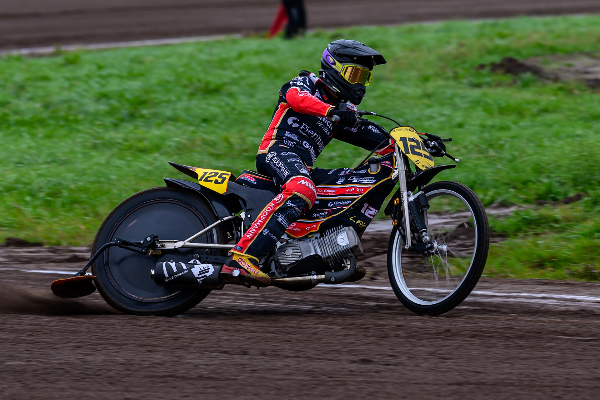 Lukas Fienhage (125) of Germany practices during the FIM Long Track World Championship Final 4, at the Speed Centre Roden, Netherlands on Sunday 21st September 2025. (Photo: Ian Charles | MI News)