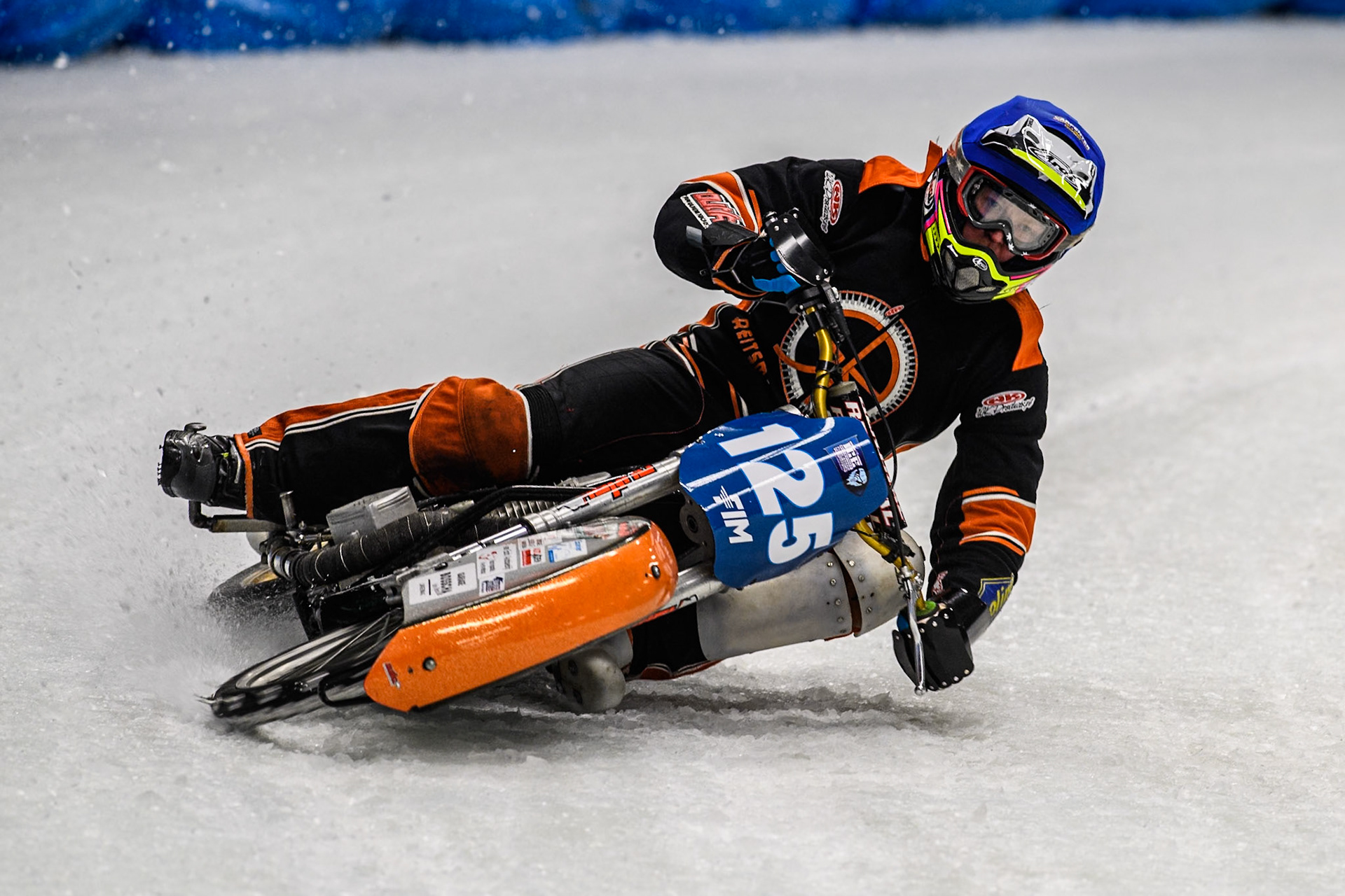 Sebastian Reitsma (125) of The Netherlands in action during the Ice Speedway Gladiators World Championship Final 1 at Max-Aicher-Arena, Inzell on Saturday 15th March 2025. (Photo: Ian Charles | MI News)