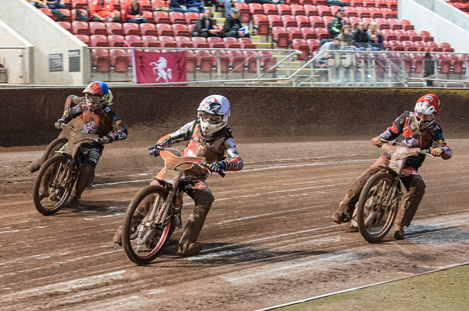 Photo: Ian Charles

Drew Kemp (White) leads Connor Bailey  (Red) and Kyle Bickley  (Blue)

Belle Vue Colts v Kent Kings, SGB National League, Belle Vue National Speedway Stadium, Manchester, Thursday 1  August  2019