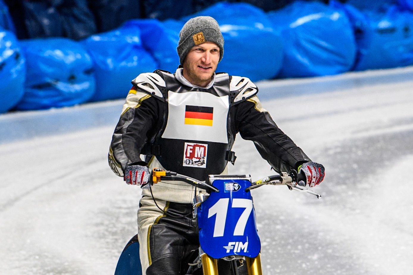 Reserve Franz Mayerbüchler (17) of Germany during the Ice Speedway Gladiators World Championship Final 1 at Max-Aicher-Arena, Inzell on Saturday 15th March 2025. (Photo: Ian Charles | MI News)