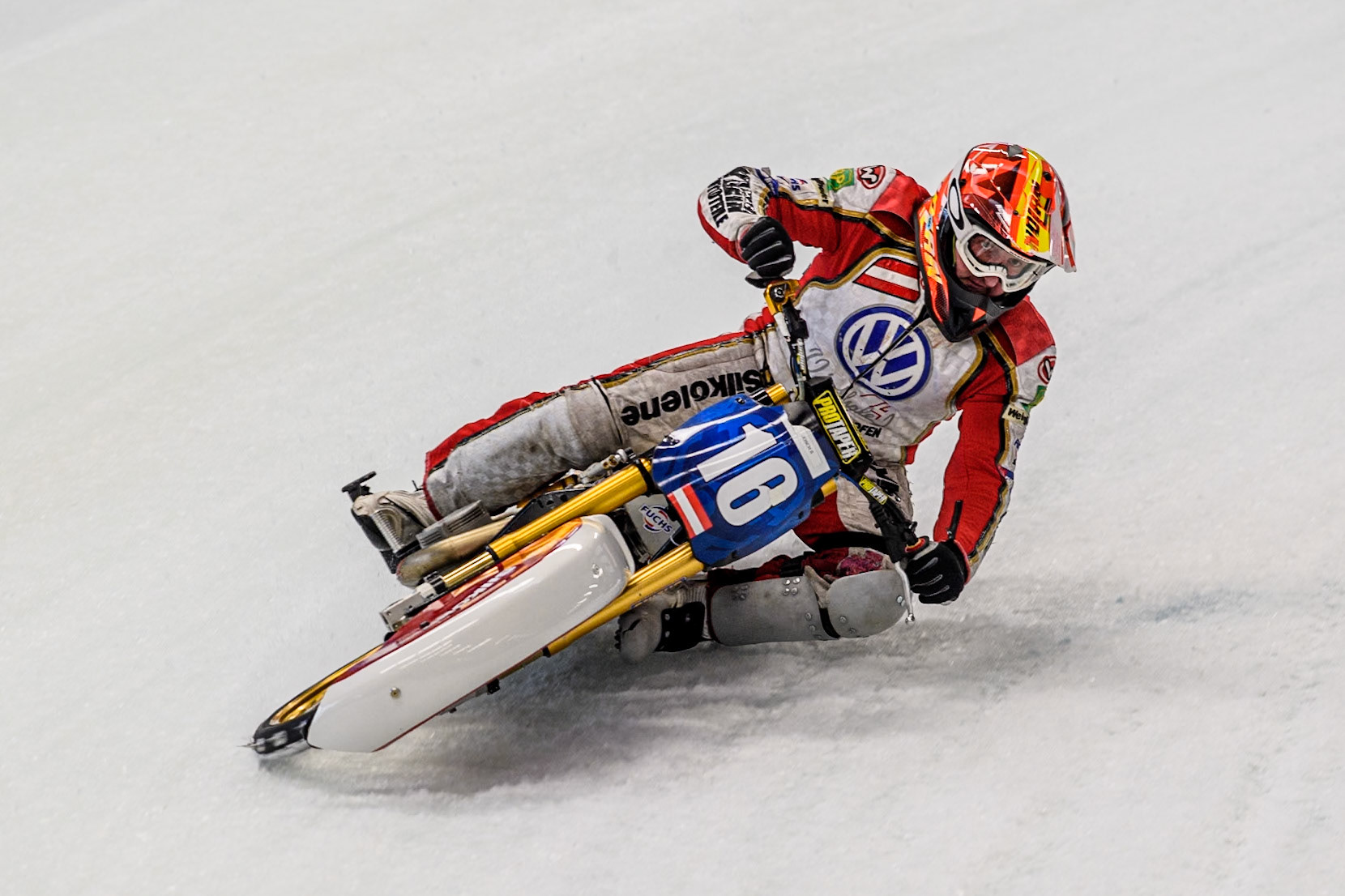 Reserve Josef Kreuzberger (18) of Austria in action  during practice for the Ice Speedway Gladiators World Championship Finals 1 &amp; 2 at Max-Aicher-Arena, Inzell on Friday 14th March 2025. (Photo: Ian Charles | MI News)