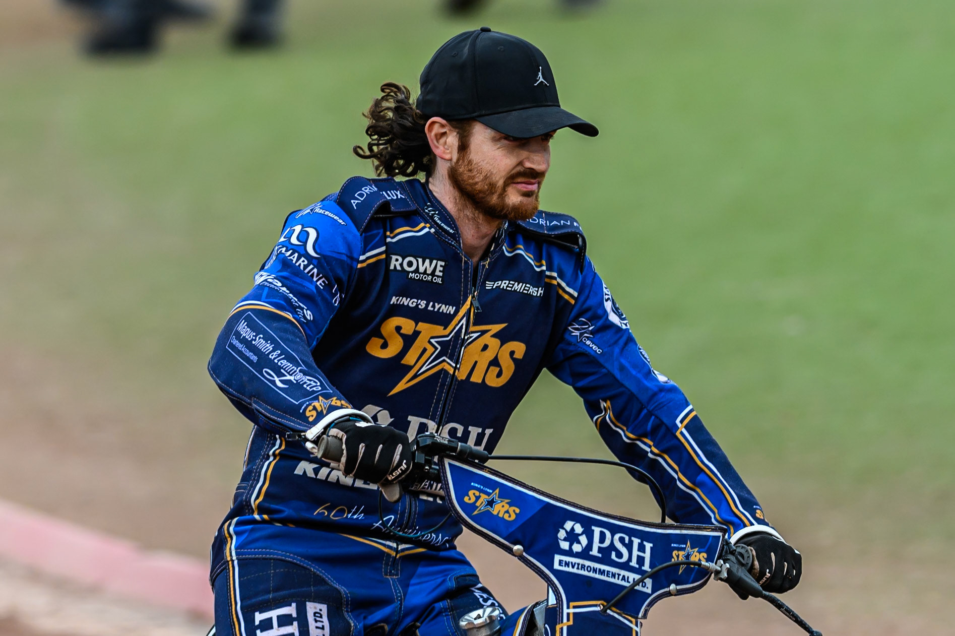 Kings Lynn Stars' Richard Lawson on the parade lap  during the Rowe Motor Oil Premiership match between Belle Vue Aces and King's Lynn Stars at the National Speedway Stadium, Manchester on Monday 23rd June 2025. (Photo: Ian Charles | MI News)