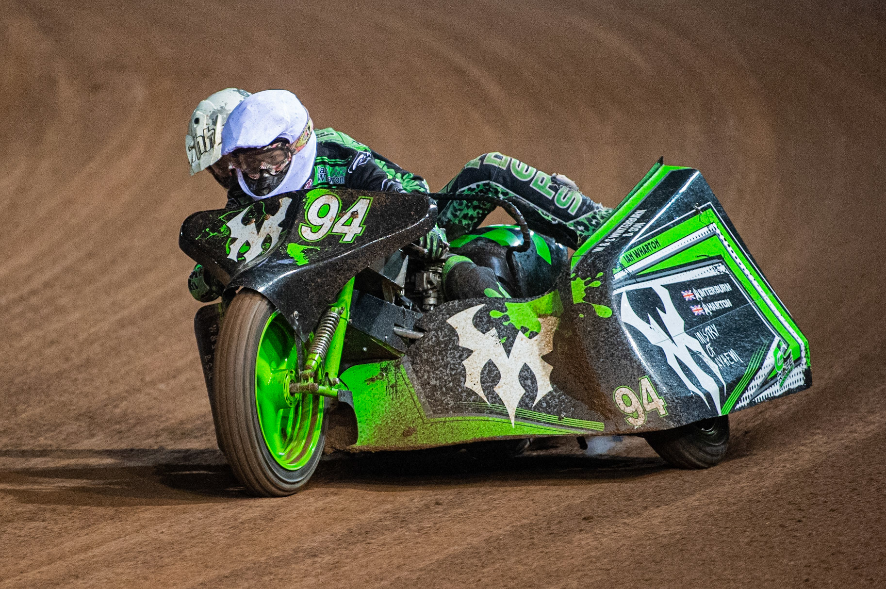 MANCHESTER, ENGLAND Billy Winterburn & Ryan Wharton(94) in action  during the  ACU Sidecar Speedway Manchester Masters,  Belle Vue National Speedway Stadium, Manchester Saturday 12 October 2019 (Credit: Ian Charles | MI News)