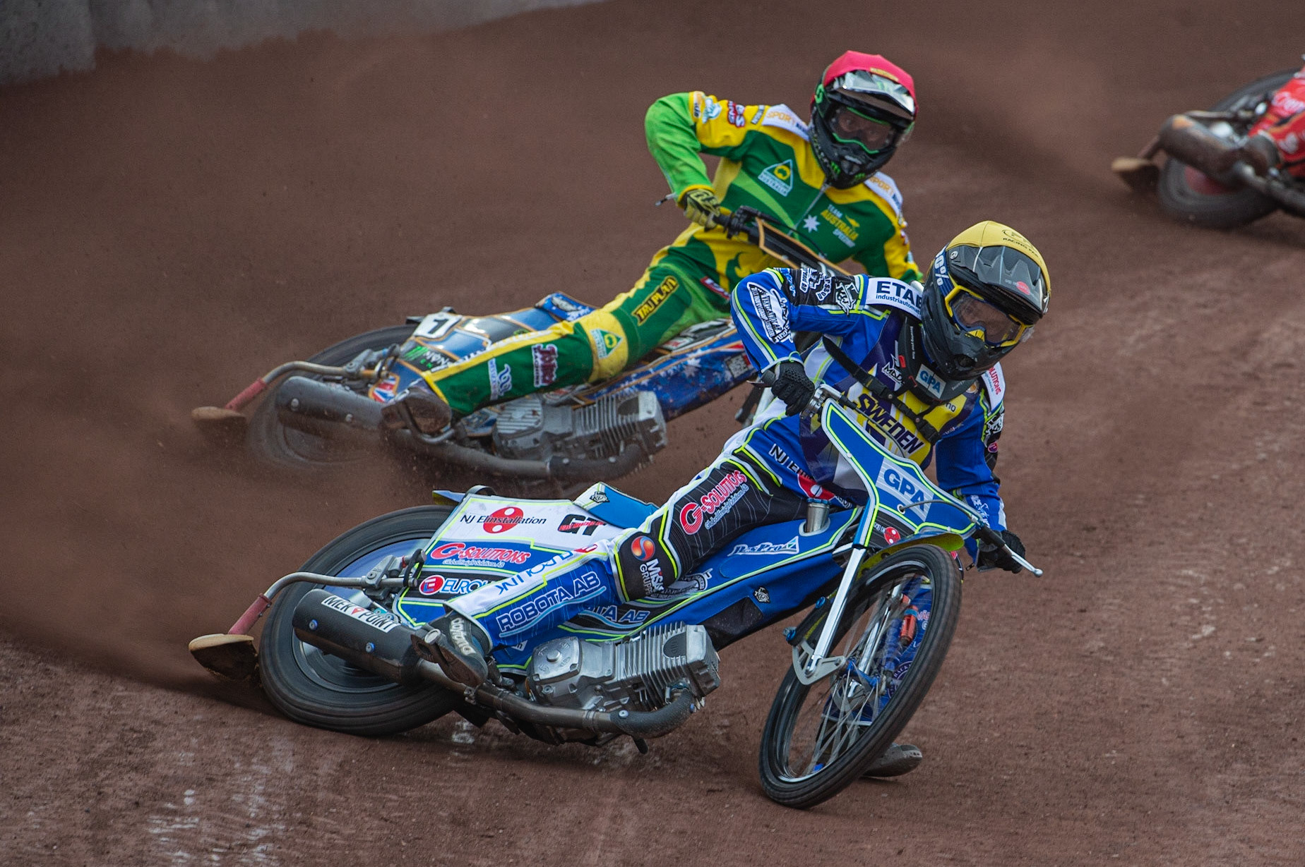 Photo by Ian Charles:

Pontus Aspgren (Yellow) leads Chris Holder (Red)

FIM Speedway Grand Prix World Championship - Qualifying Round 1, Peugeot Ashfield Stadium, Glasgow, 8 June 2019