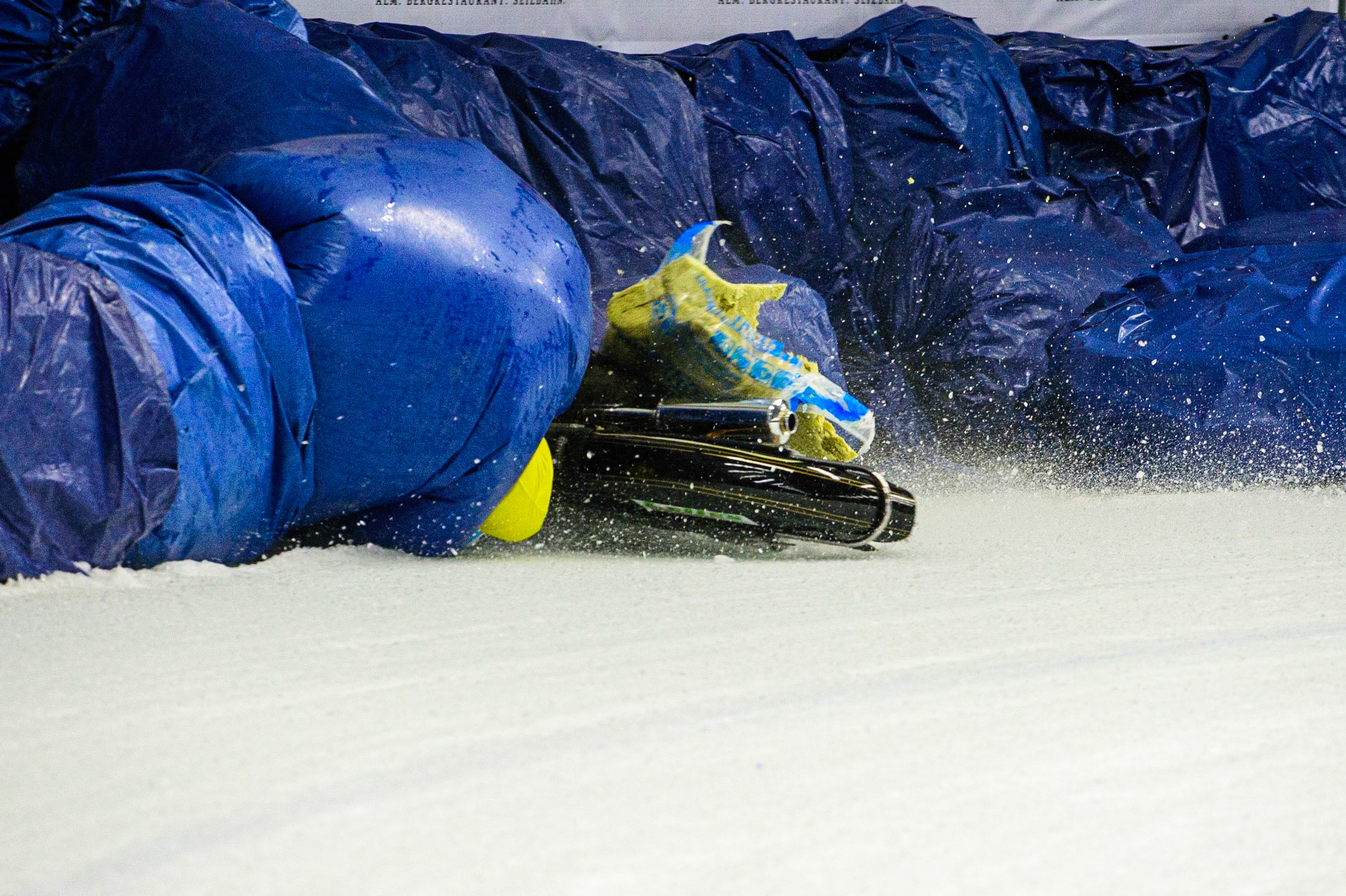 Per-Olof Serenius hits the bales during the Race of Legends at the Max-Aicher-Arena, Inzell on Friday 17th March 2023. (Photo: Ian Charles | MI News)