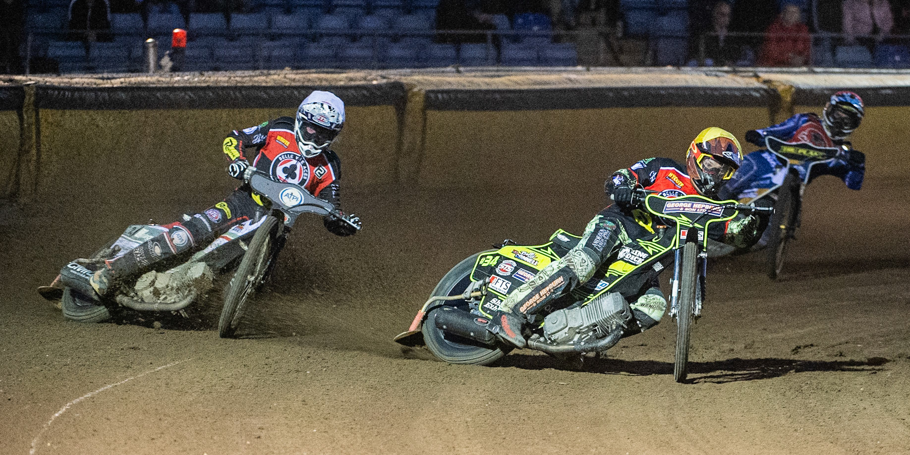 Photo by Ian Charles:

Jye Etheridge  (Yellow) and Steve Worrall  (White) lead Ty Proctor  (Red)

Peterborough Panthers v Belle Vue Aces, British Speedway Premiership, Thursday, 5, September, 2019