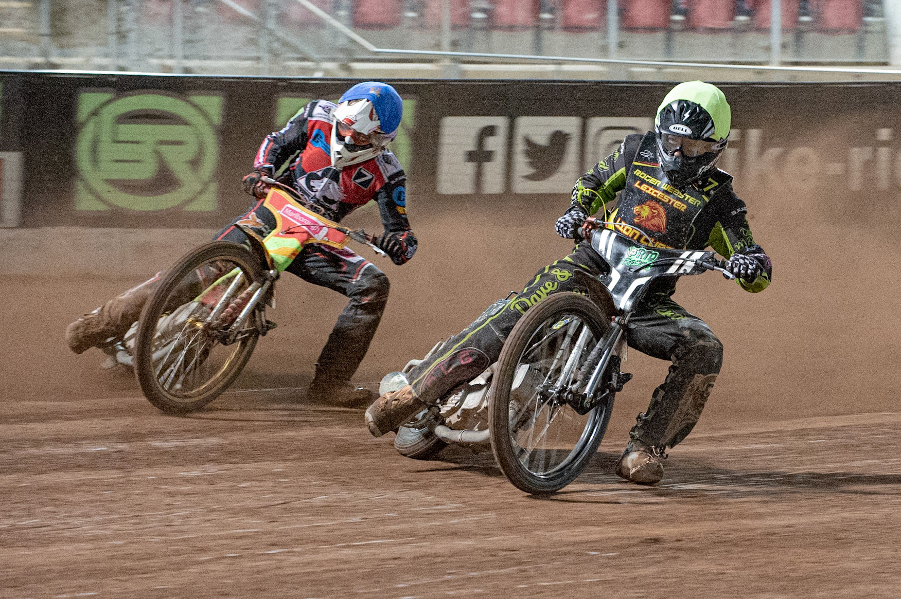 Photo: Ian Charles

Ryan Terry-Daley  (Yellow) inside Ben Woodhull  (Blue)

Belle Vue Colts v Leicester Lion Cubs, SGB National League KO Cup Final (2nd Leg), Belle Vue National Speedway Stadium, Manchester, Tuesday 29  October  2019