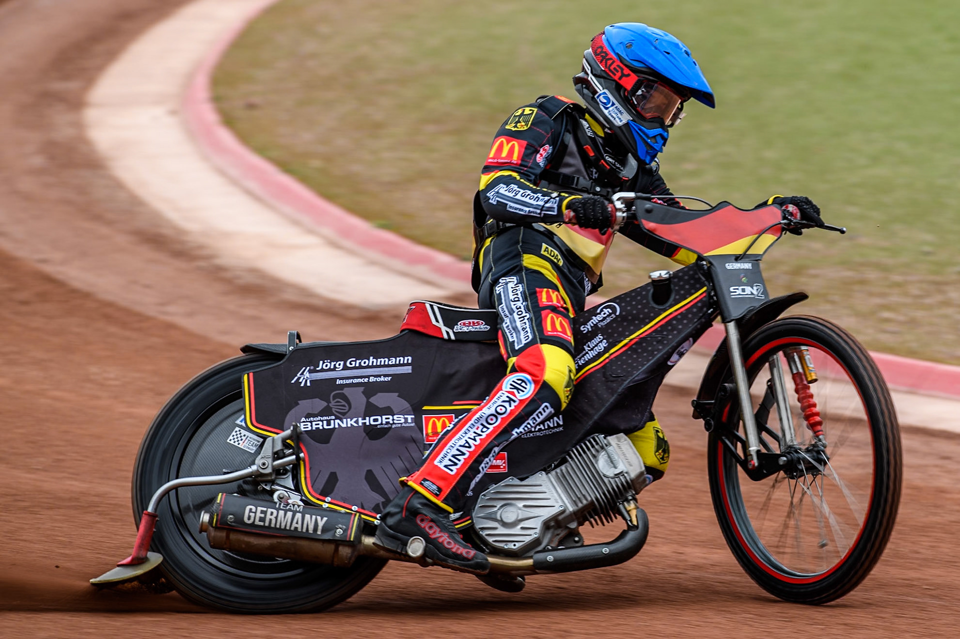 Patrick Hyjek of Germany practices during the Monster Energy FIM Speedway of Nations 2 (Under 21) Final at the National Speedway Stadium, Manchester on Friday 12th July 2024. (Photo: Ian Charles | MI News)