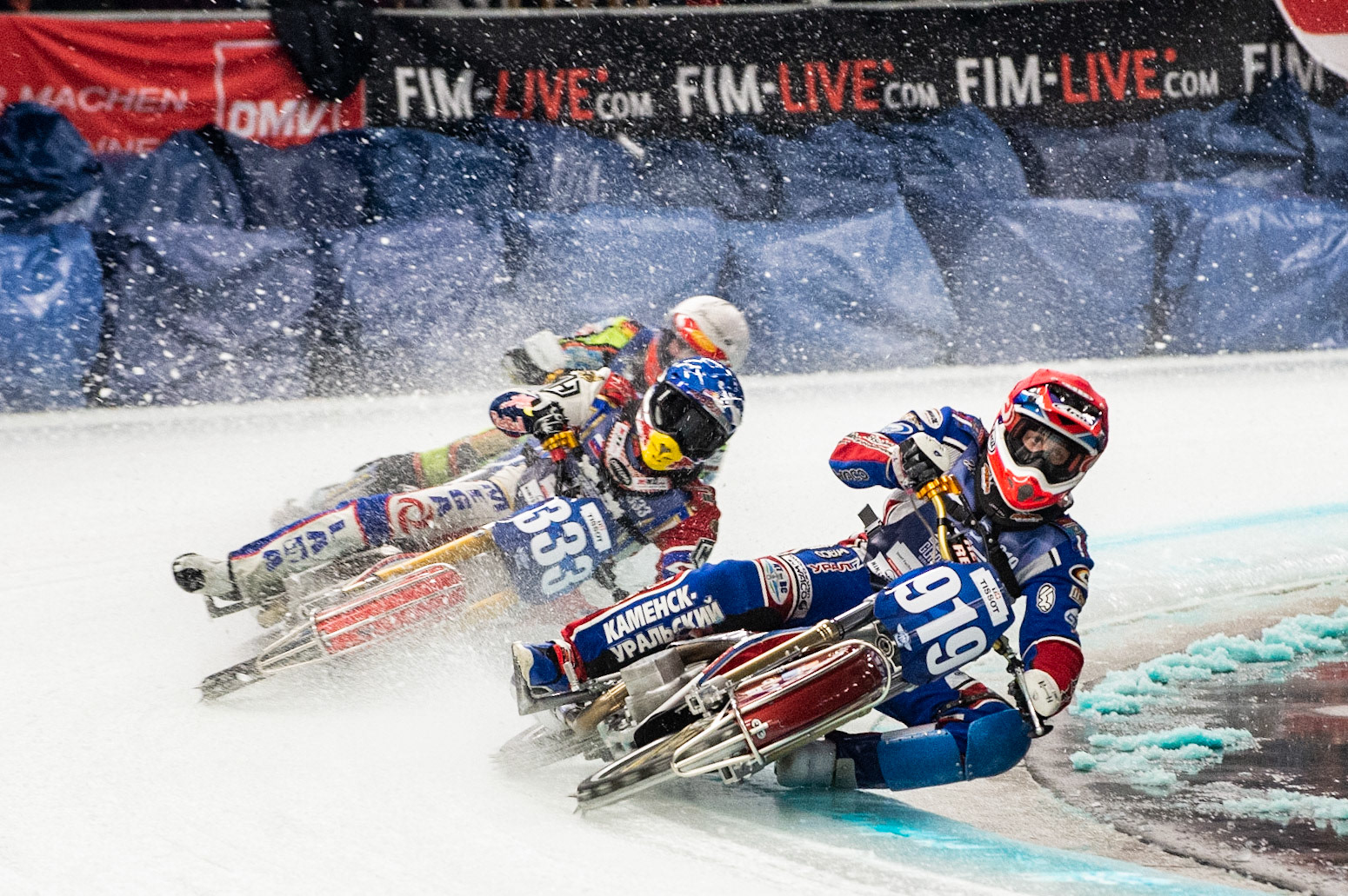 Photo: Ian Charles

Dmitri Khomitsevich (919) leads Danil Ivanov (333) and Johann Weber (33) (White)

FIM Ice Speedway Gladiators World Championship, Event 4.1, Max-Aicher-Arena, Inzell, Germany, Saturday 16 March 2019