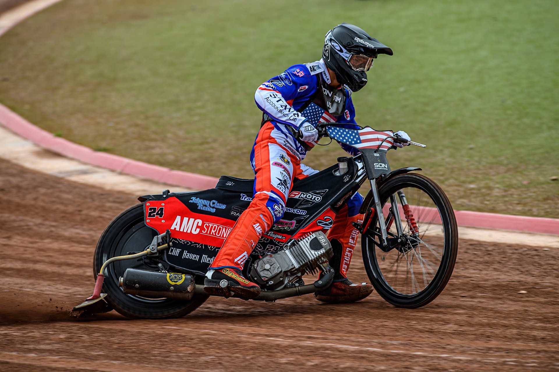 Gino Manzares of the USA practices during the Monster Energy FIM Speedway of Nation Semi Final 2 at the National Speedway Stadium, Manchester on Wednesday 10th July 2024. (Photo: Ian Charles | MI News)