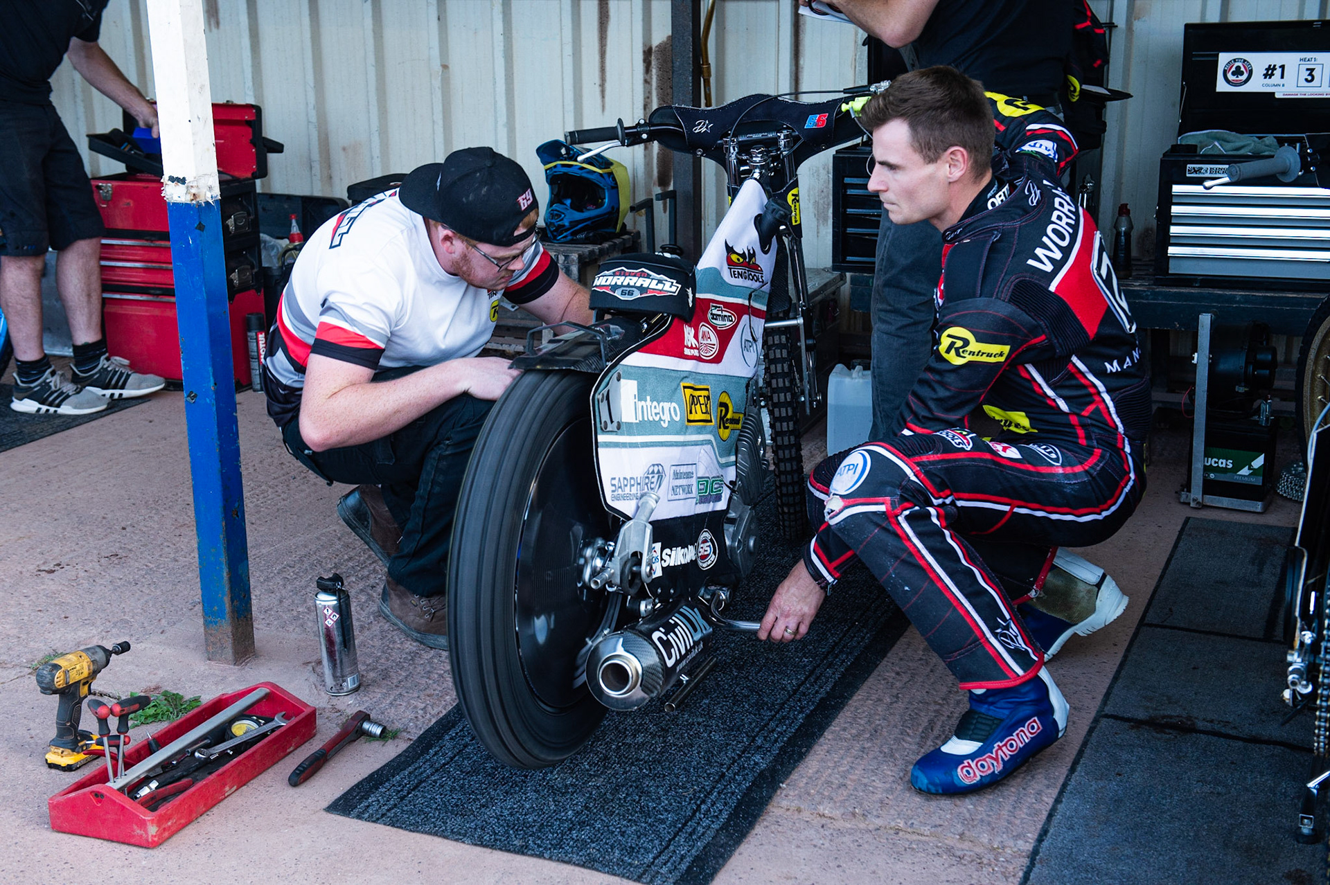 Photo by Ian Charles:

Steve Worrall warming up his bike

Wolverhampton Wolves v Belle Vue Aces, British Speedway Premiership 5 August 2019