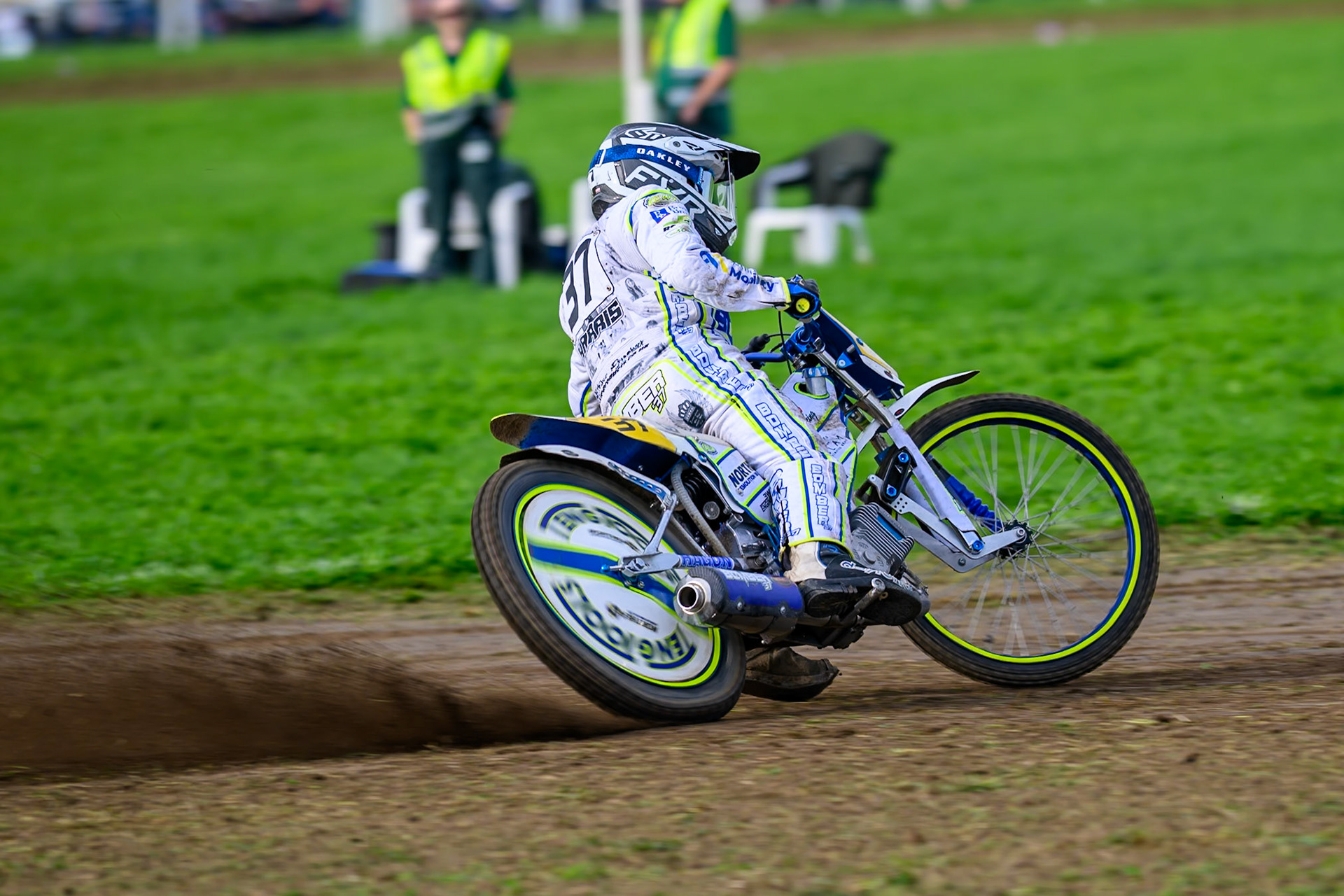 British Masters (Solos): Chris Harris (37)  races to his fourth win of the day during the British Masters Grasstrack Championship at Lower Marsh Farm, Much Hoole, Preston in Lancashire, England on Sunday 13th September 2026. (Photo: Ian Charles | MI News)