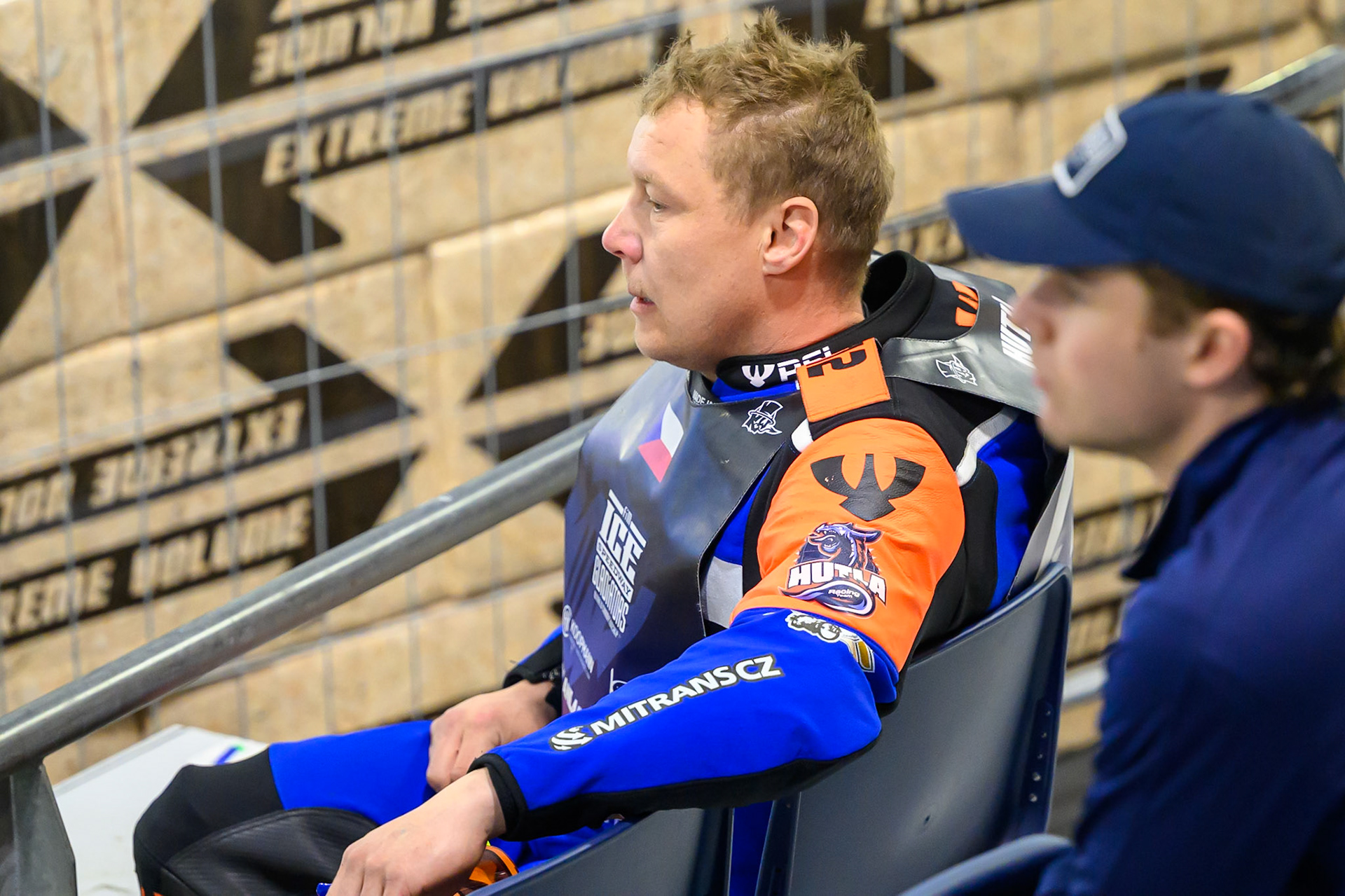 Lukas Hutla (212) of Czechia watches practice during practice for the FIM Ice Speedway Gladiators World Championship Final 3 at Ice Rink Thialf, Heerenveen on Saturday 11th April 2026. (Photo: Ian Charles | MI News)