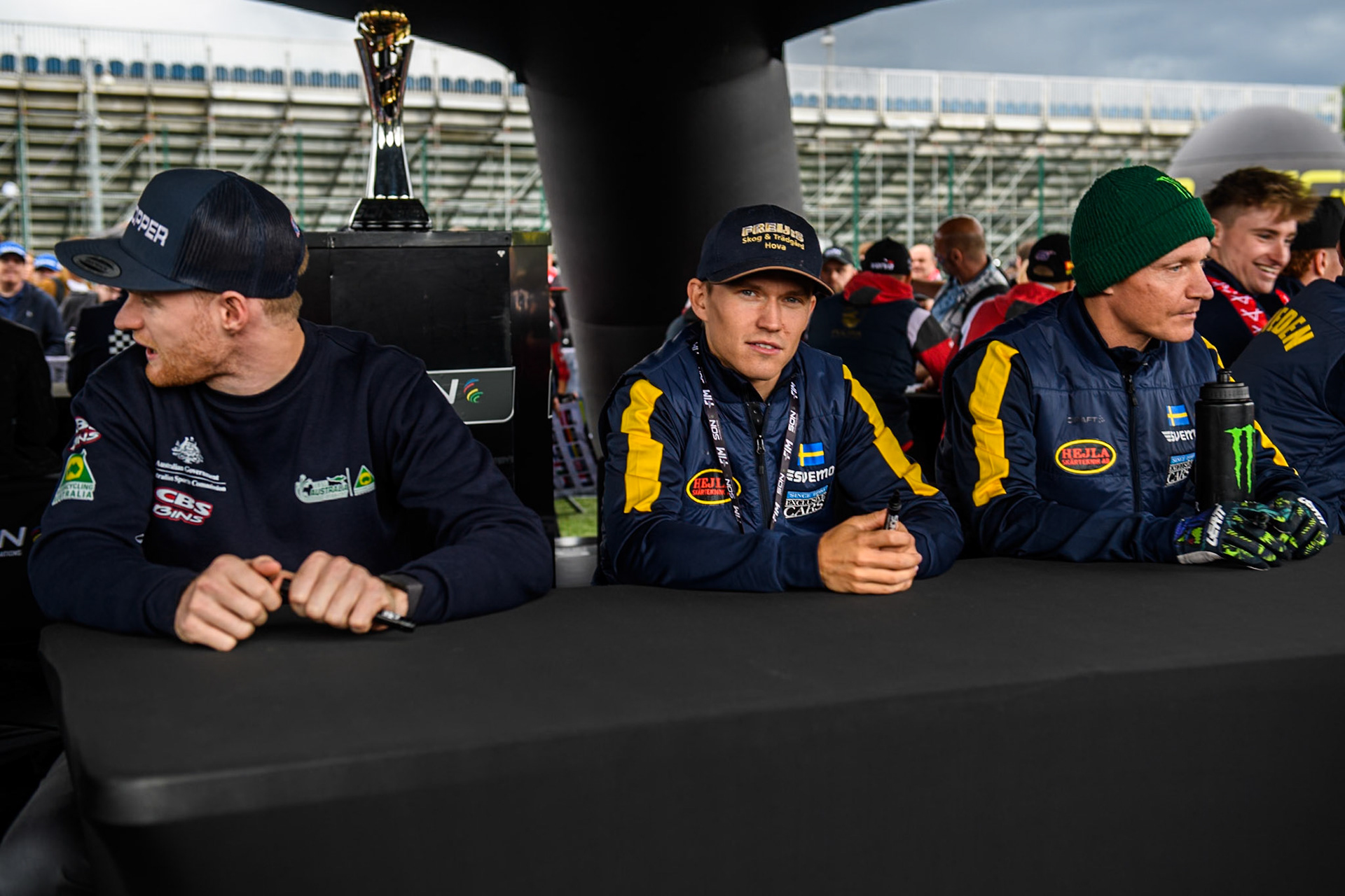 Riders in the autograph session during the Monster Energy FIM Speedway of Nation Final at the National Speedway Stadium, Manchester on Saturday 13th July 2024. (Photo: Ian Charles | MI News)