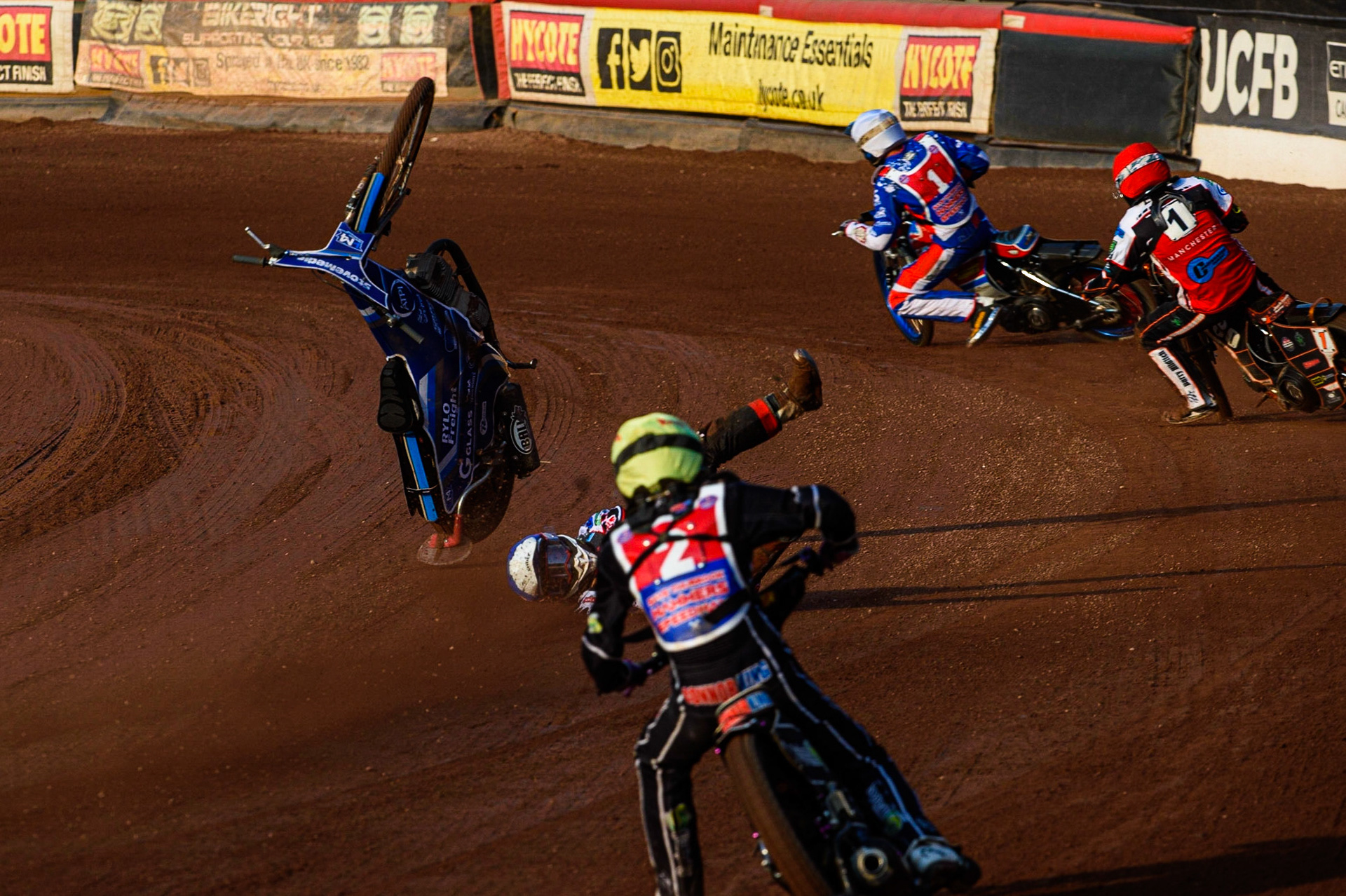 MANCHESTER, UK. JULY 23RD Harry McGurk  \loses control of his machine on the back straight during the National Development League match between Belle Vue Colts and Eastbourne Seagulls at the National Speedway Stadium, Manchester on Friday 23rd July 2021. (Credit: Ian Charles | MI News)