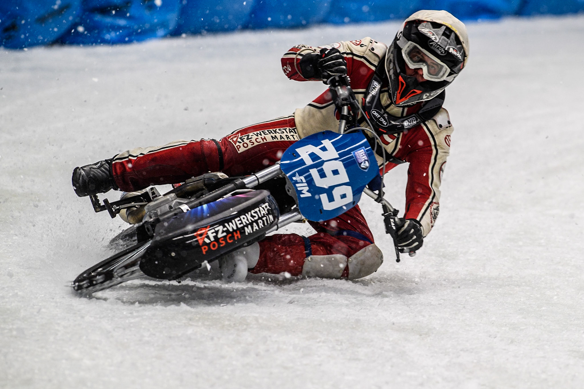 Martin Posch (299) of Austria in action during the Ice Speedway Gladiators World Championship Final 2 at Max-Aicher-Arena, Inzell on Sunday 16th March 2025. (Photo: Ian Charles | MI News)