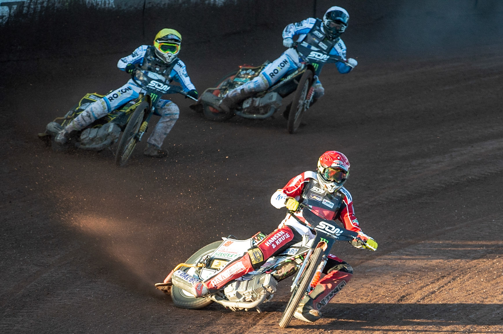 Photo: Ian Charles

Niels-Kristian Iversen (Red) leads Tero Aarnio (Yellow) and Jesse Mustonen (White)

Monster Energy FIM Speedway Of Nations, Race Off 2, Belle Vue National Speedway Stadium, Manchester 7 May  2019