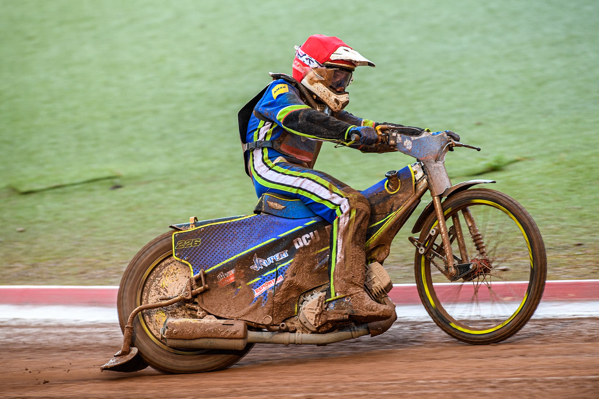 Anze Grmek of Slovenia in action during the Monster Energy FIM Speedway of Nation Semi Final 2 at the National Speedway Stadium, Manchester on Wednesday 10th July 2024. (Photo: Ian Charles | MI News)