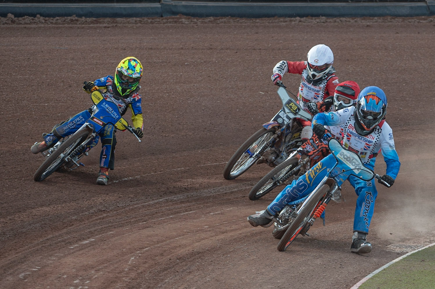 Photo: Ian Charles

Calum Gill (Blue) leads Cooper Rushen (Red) Katie Gordon (White) and William Hokaniuk (Yellow)

Summer Speed Saturday & British Youth Speedway Championship Round 5, National Speedway Stadium, Manchester, Saturday 22 June 2019