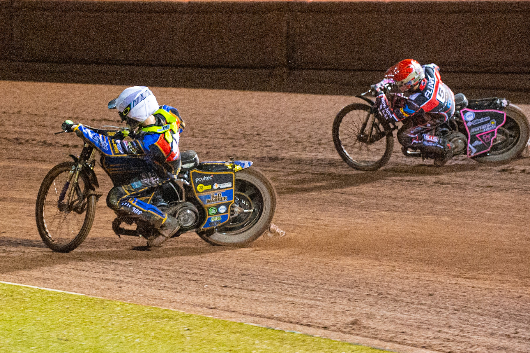 Photo: Ian Charles

Anders Rowe  (White) inside Leon Flint  (Red)

Belle Vue Colts v Kent Kings, SGB National League Play Offs, Semi Final 1st Leg, Belle Vue National Speedway Stadium, Manchester, Friday 4  October  2019