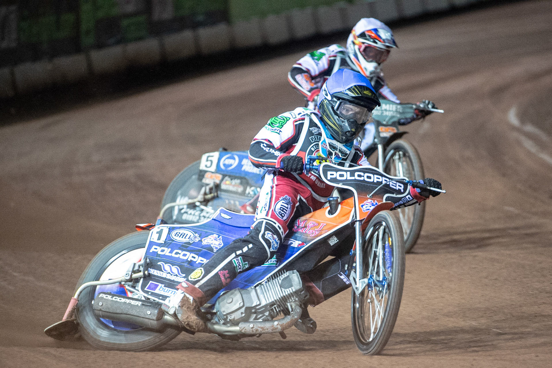 Photo: Ian CharlesBrady Kurtz (Blue) leads Steve Worrall (White)Peter Craven Memorial Trophy, National Speedway Stadium, Manchester Thursday  22  October  2020