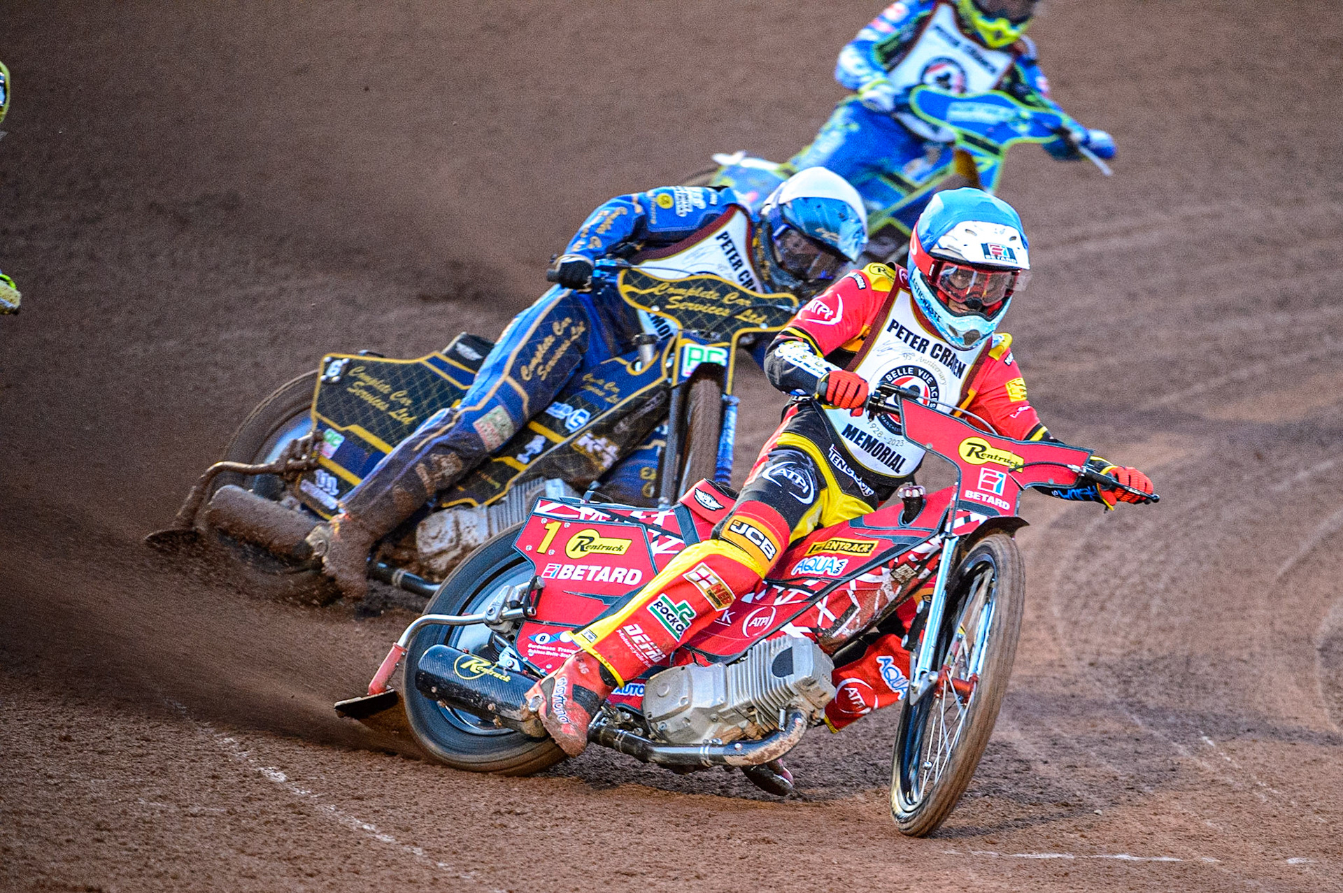 Max Fricke  (Blue) leads Kyle Howarth  (White) during the Peter Craven Memorial Trophy  at the National Speedway Stadium, Manchester on Monday 3rd April 2023. (Photo: Ian Charles | MI News)