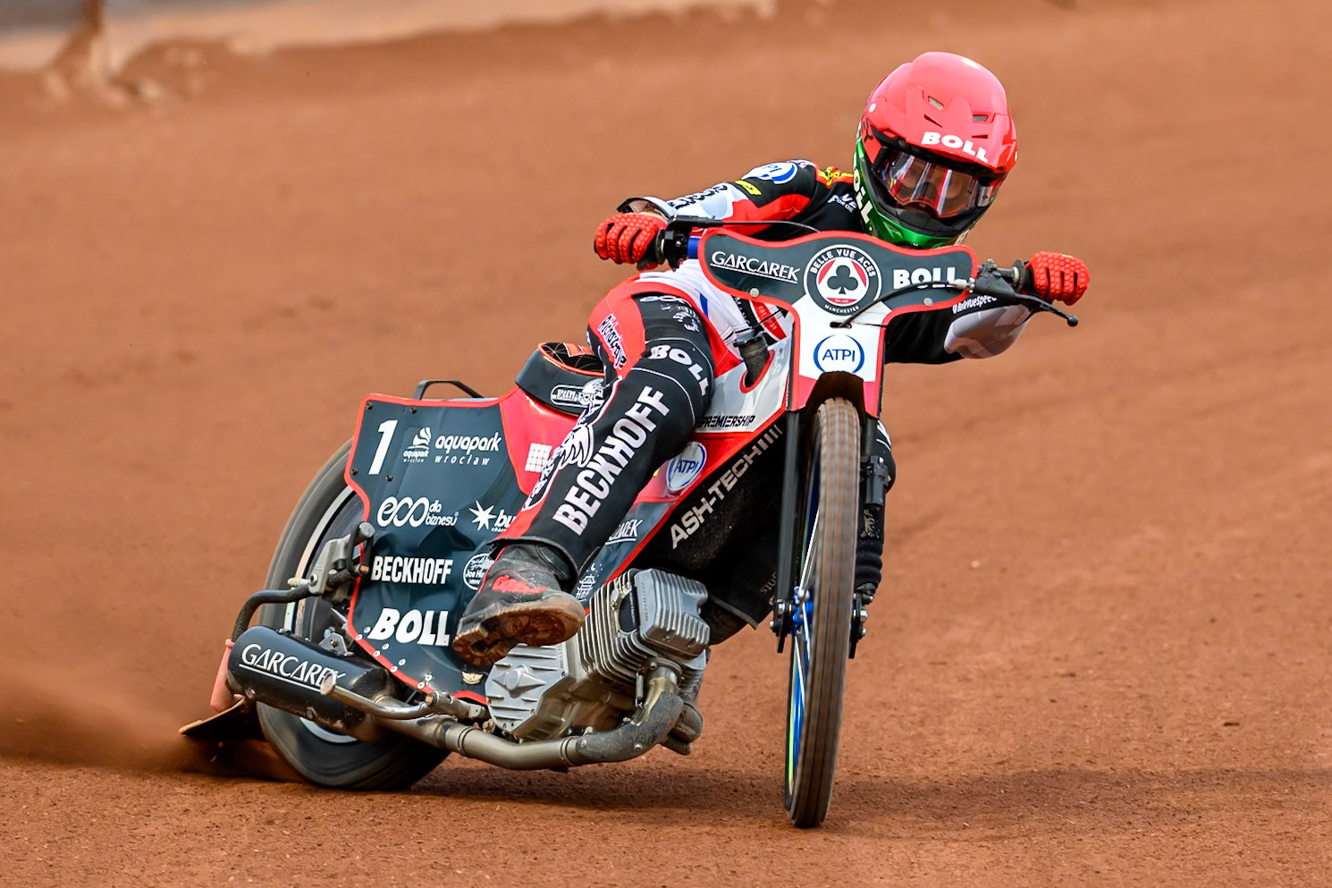 Brady Kurtz of Belle Vue Aces in action during the Rowe Motor Oil Premiership match between Belle Vue Aces and Leicester Lions at the National Speedway Stadium, Manchester on Monday 3rd August 2026. (Photo: Ian Charles | MI News)
