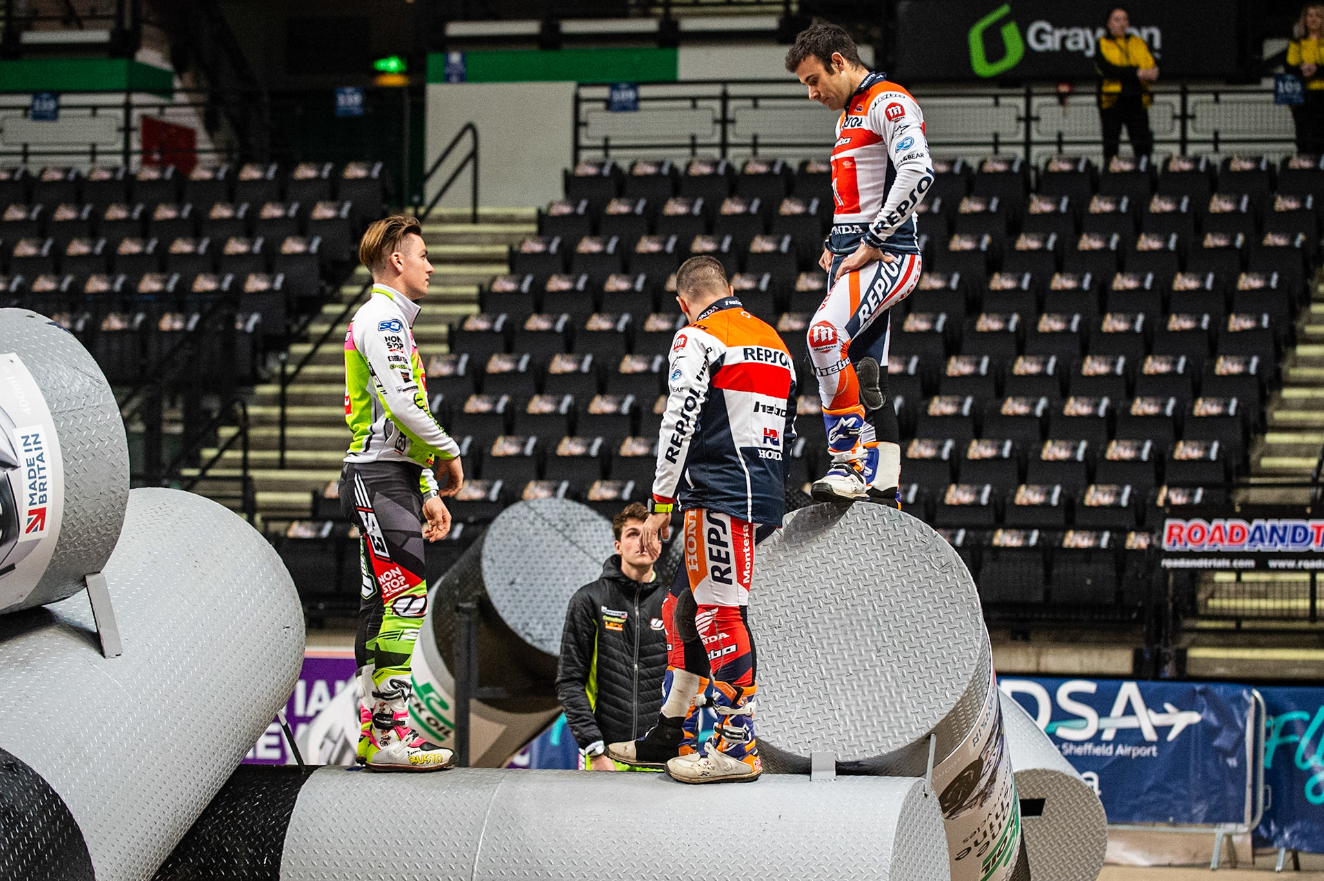 SHEFFIELD, ENGLAND  - DECEMBER 28TH  Riders and minders walk the sections before the event during the 25th Anniversary Sheffield Indoor Trial at the FlyDSA Arena, Sheffield on Saturday 28th December 2019. (Credit: Ian Charles | MI News)