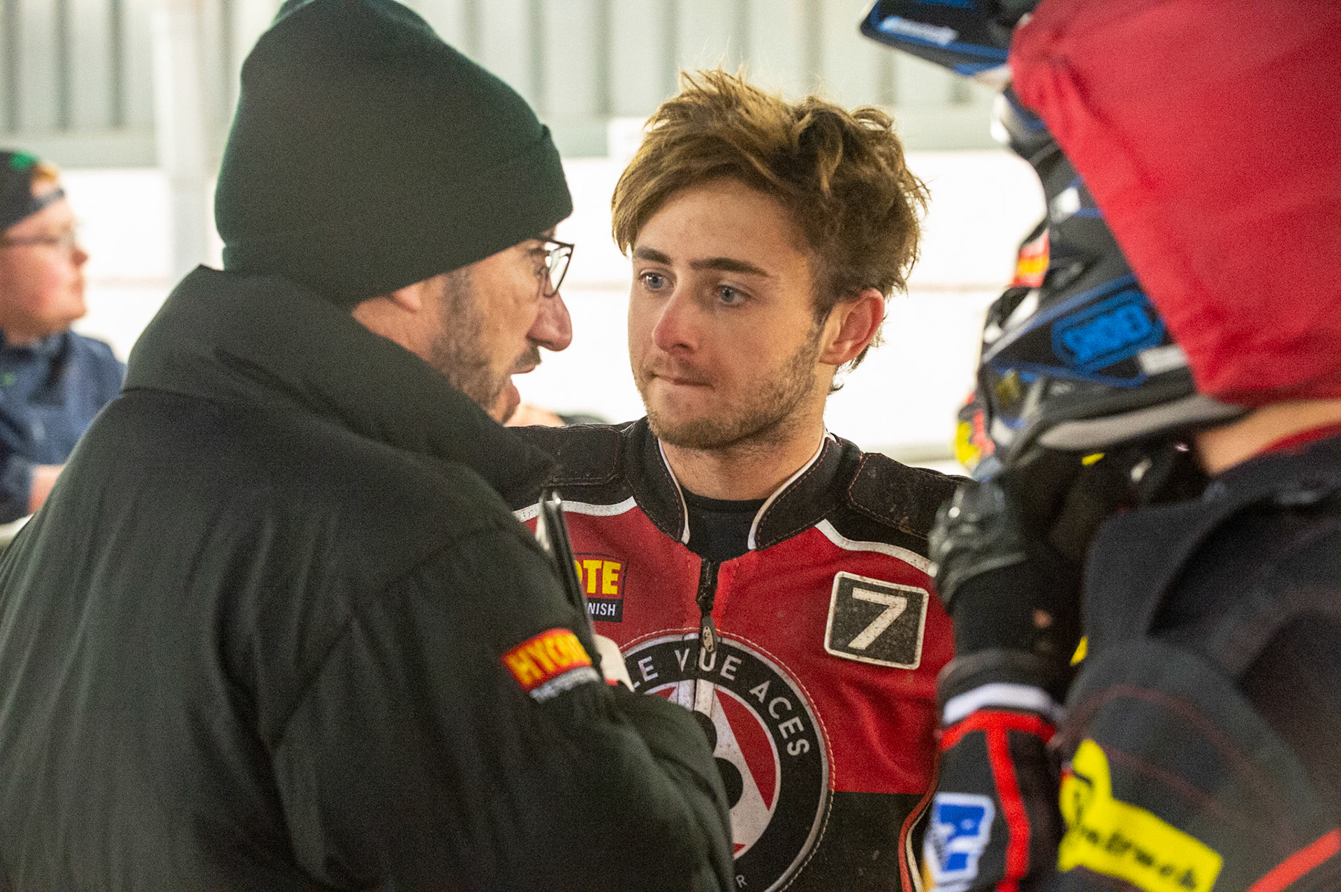 Photo by Ian Charles:

Mark Lemon (left) in conversation with Jaimon Lidsey

Belle Vue Aces v Peterborough Panthers, National Speedway Stadium, Manchester, Wednesday, 10, April, 2019