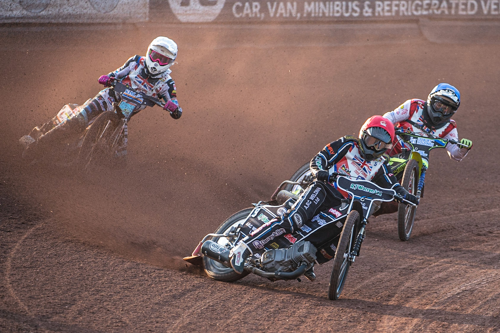 Photo: Ian Charles

Danny King (Red) leads Paul Starke (Blue) and Danny Ayres (White)

Sports Insure British Final,  Belle Vue National Speedway Stadium, Manchester Monday 29  July  2019