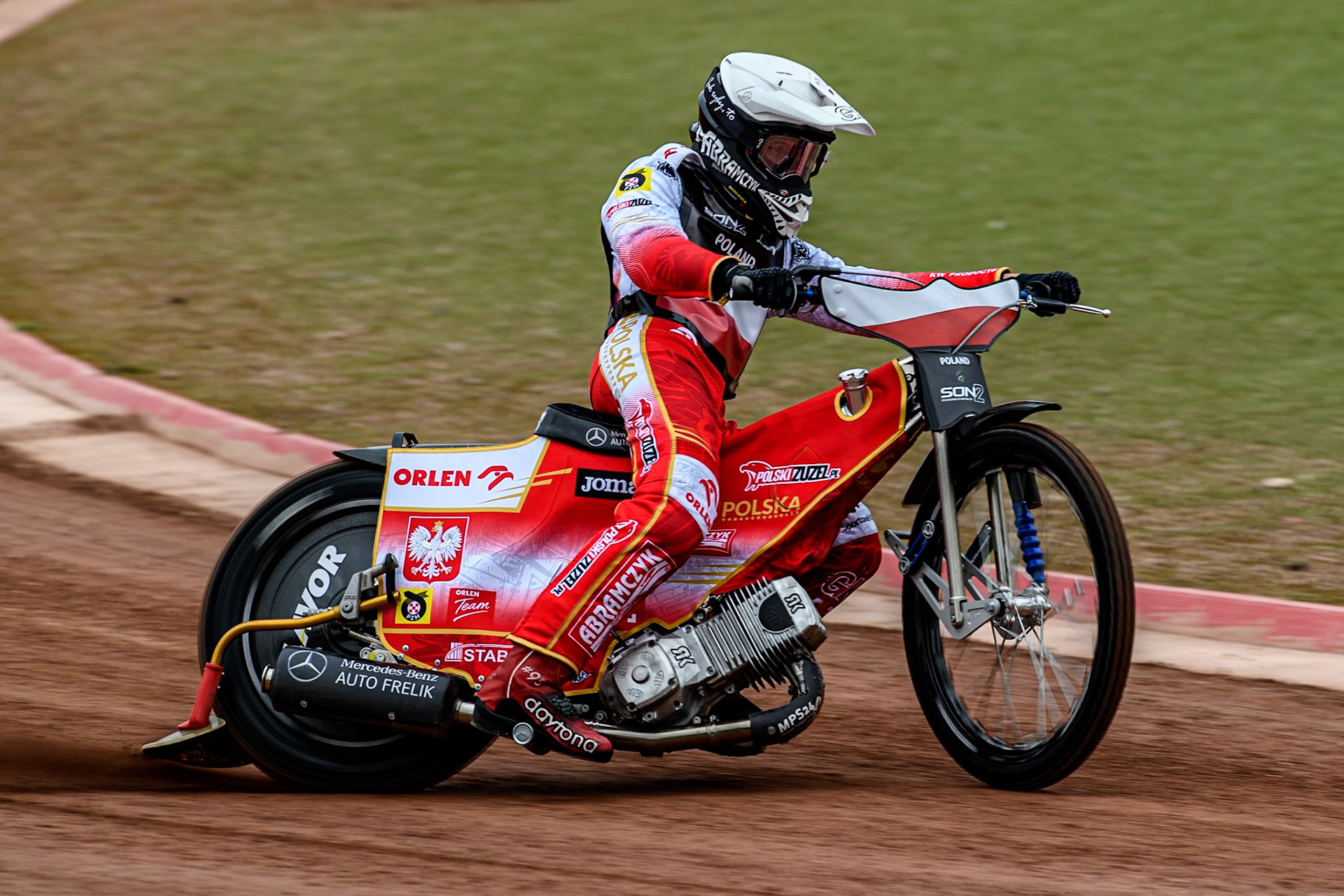 Wiktor Przyjemski of Poland practices during the Monster Energy FIM Speedway of Nations 2 (Under 21) Final at the National Speedway Stadium, Manchester on Friday 12th July 2024. (Photo: Ian Charles | MI News)