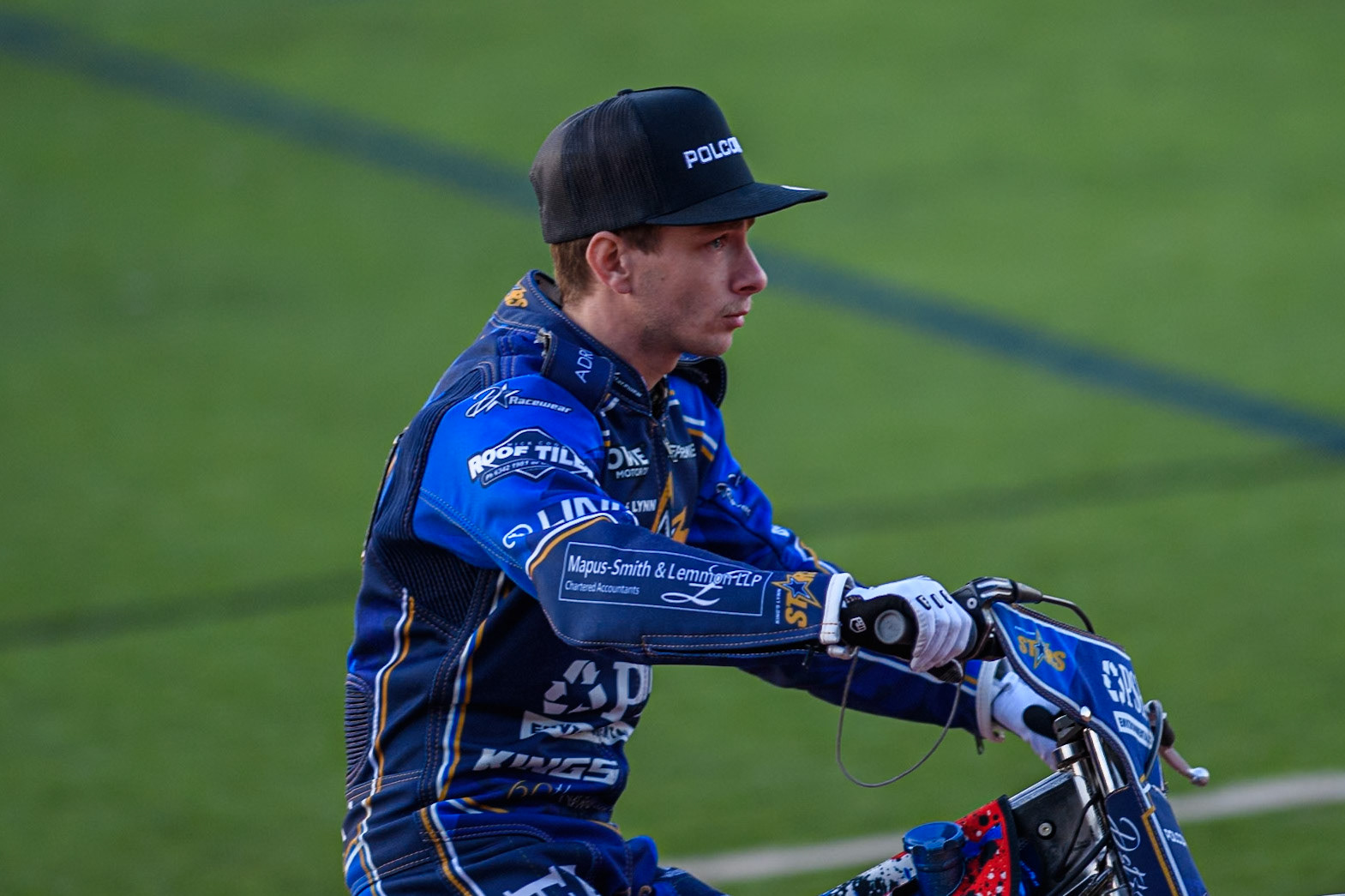 Ben Cook of Kings Lynn Stars on the parade lap during the Rowe Motor Oil Premiership match between Belle Vue Aces and King's Lynn Stars at the National Speedway Stadium, Manchester on Monday 5th April 2025. (Photo: Ian Charles | MI News)