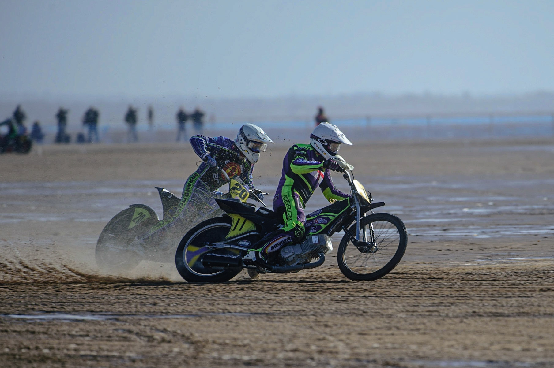 Paul Cooper (11) battles with Aaron Butcher (20) during the Fylde ACU British Sand Racing Masters Championship on  Sunday 2nd October 2022. (Credit: Ian Charles | MI News)
