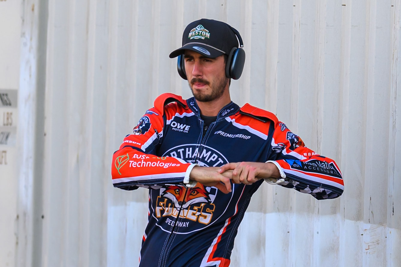 Kye Thomson of Northampton Foxes during the Rowe Motor Oil Premiership match between Northampton Foxes and Belle Vue Aces at Northampton International Shaleway, Northampton on Thursday 13th August 2026. (Photo: Ian Charles | MI News)