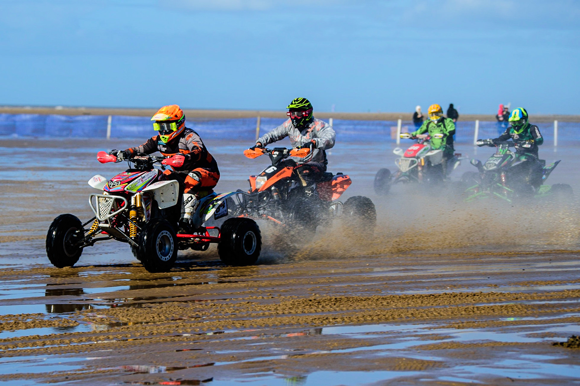 Steve Irwin (84) leads Paul Bell (76), Liam Whetton (49) and Andy Watson (86) during the Fylde ACU British Sand Racing Masters Championship on  Sunday 2nd October 2022. (Credit: Ian Charles | MI News)