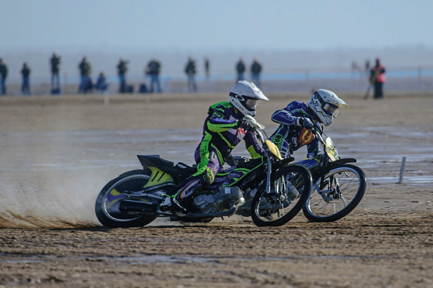Paul Cooper (11) battles with Aaron Butcher (20) during the Fylde ACU British Sand Racing Masters Championship on  Sunday 2nd October 2022. (Credit: Ian Charles | MI News)