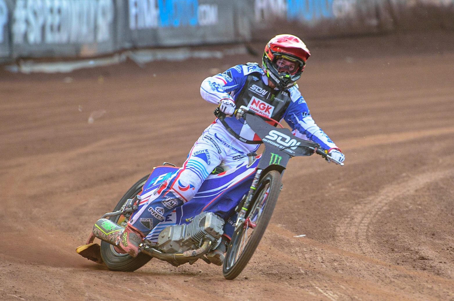 MANCHESTER, UK. OCT 16TH David Bellego of France in action  during the Monster Energy FIM Speedway of Nations at the National Speedway Stadium, Manchester on Saturday  16th October 2021. (Credit: Ian Charles | MI News)