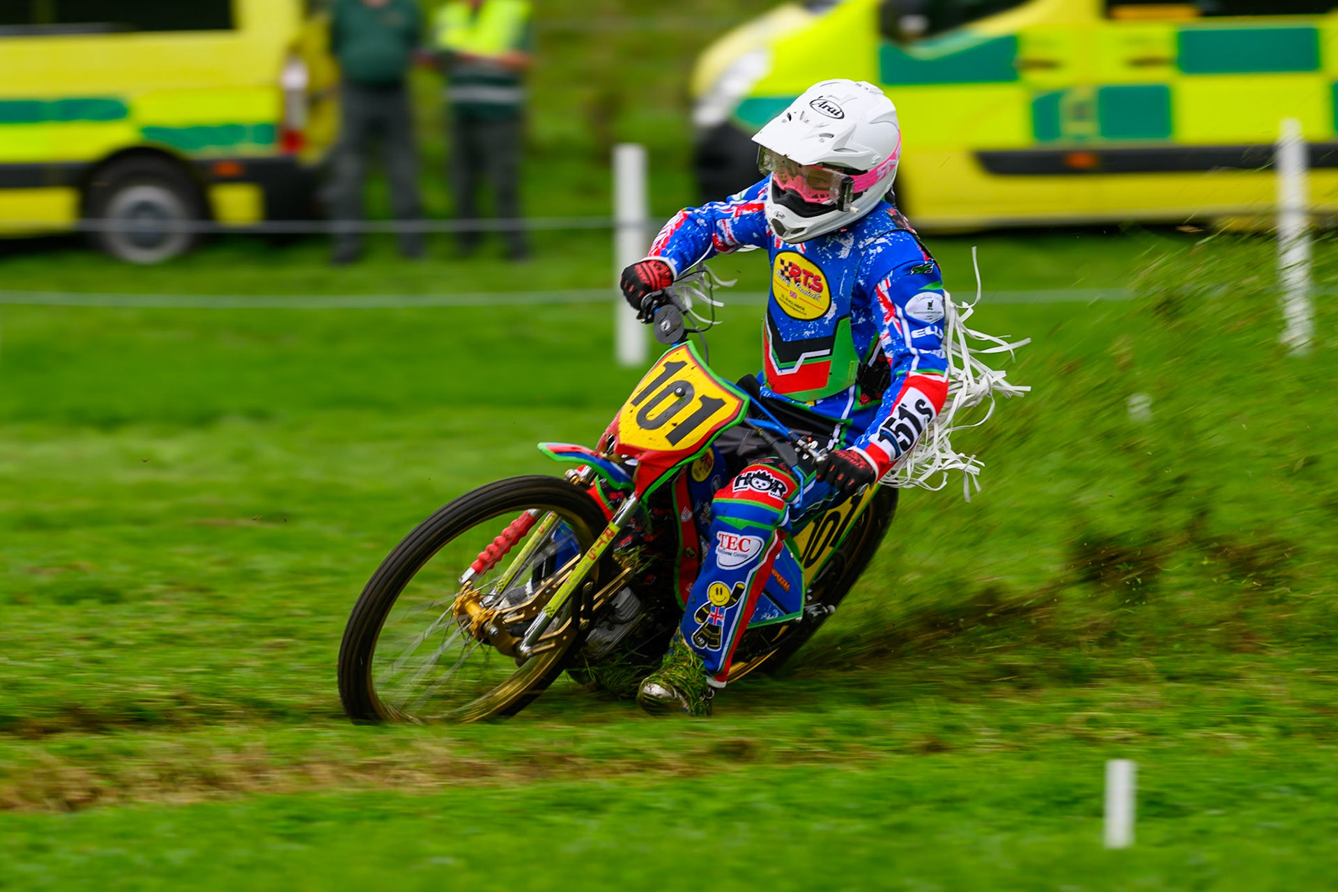 Cameron Taylor (101) during practice for the British Masters Grasstrack Championship at Lower Marsh Farm, Much Hoole, Preston in Lancashire, England on Sunday 13th September 2026. (Photo: Ian Charles | MI News)