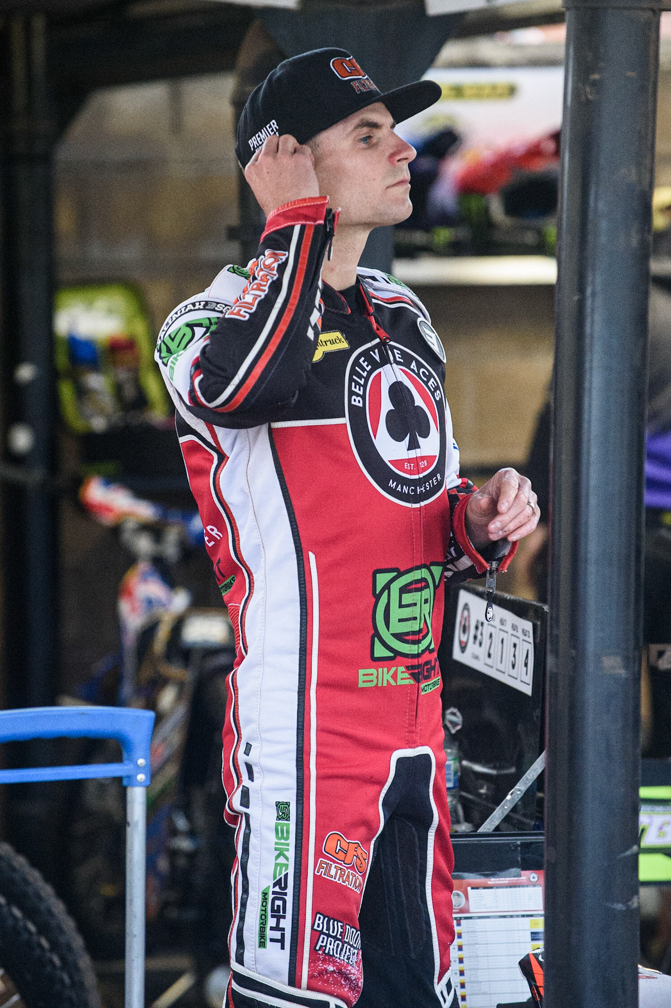 SHEFFIELD, UK. AUG 2NDSteve Worrall  prepares during the SGB Premiership match between Sheffield Tigers and Belle Vue Aces at Owlerton Stadium, Sheffield on Thursday 2nd September 2021. (Credit: Ian Charles | MI News)