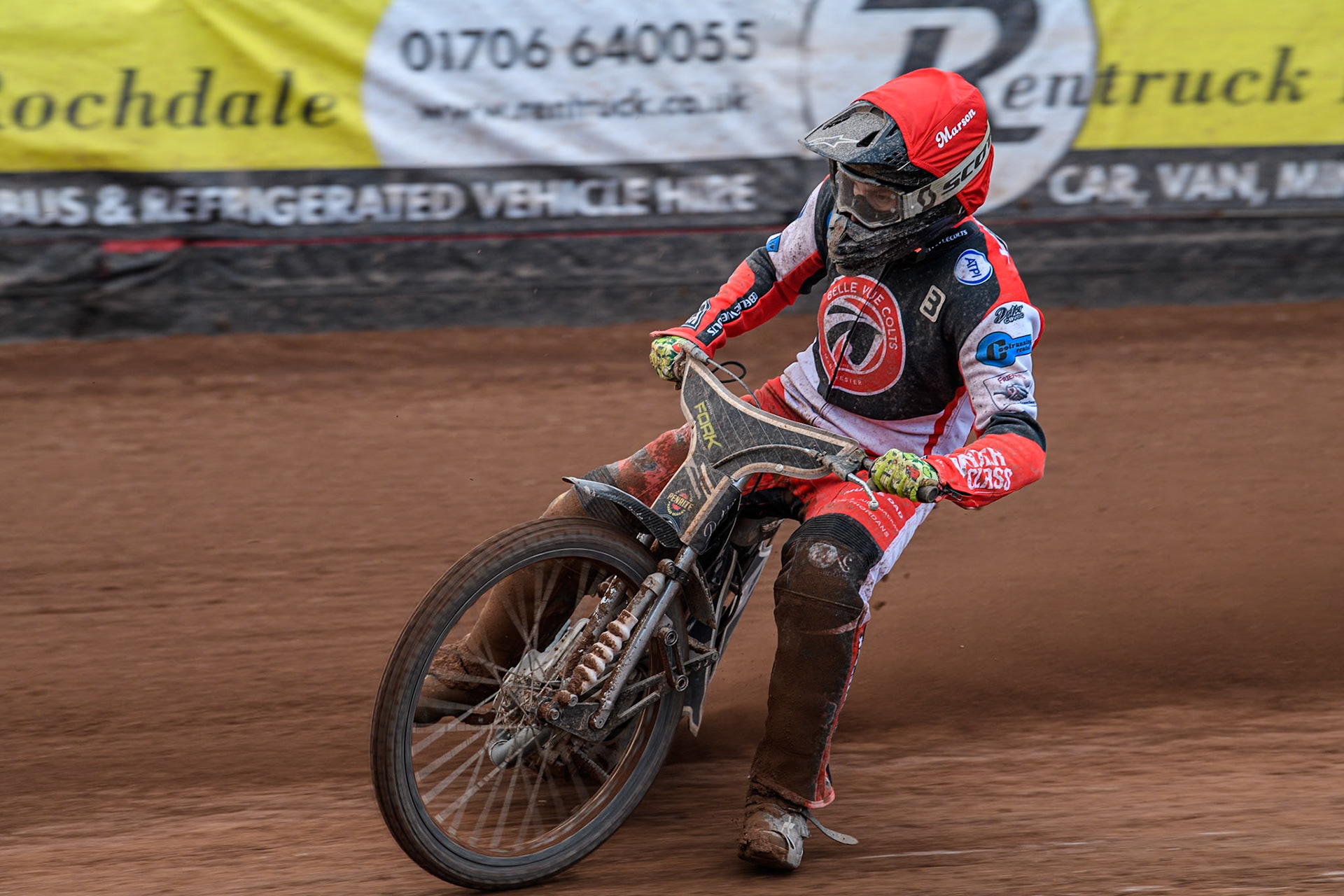 Belle Vue Colts' Matt Marson in action for Belle Vue Cool Running Colts during the WSRA National Development League match between Belle Vue Colts and Leicester Lion Cubs at the National Speedway Stadium, Manchester on Friday 29th March 2024. (Photo: Ian Charles | MI News)