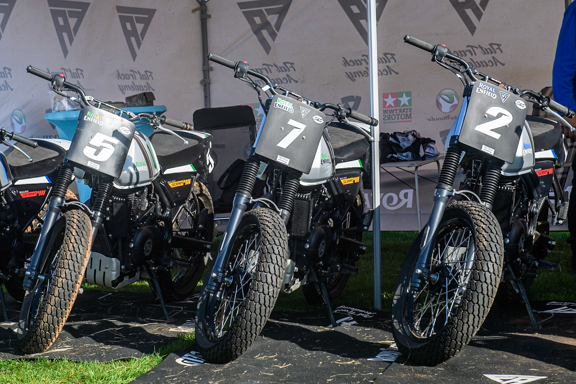 Royal Enfield flat track bikes during the FIM Long Track Of Nations event at the Speed Centre Roden on Sunday 24th September 2023. (Photo: Ian Charles | MI News)