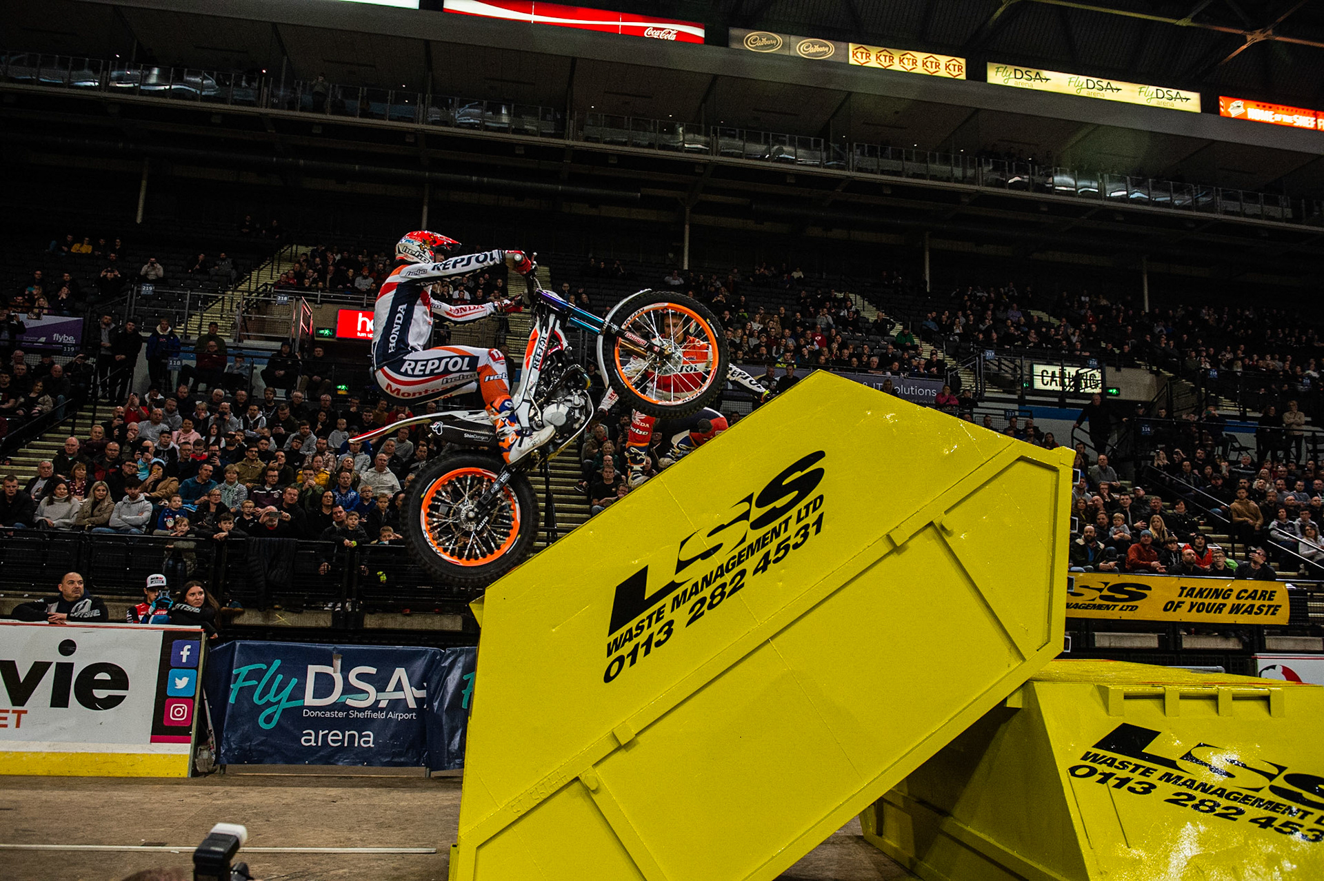SHEFFIELD, ENGLAND  - DECEMBER 28TH  Tony Bou, Spain (Montessa) on the final section of the final  during the 25th Anniversary Sheffield Indoor Trial at the FlyDSA Arena, Sheffield on Saturday 28th December 2019. (Credit: Ian Charles | MI News)